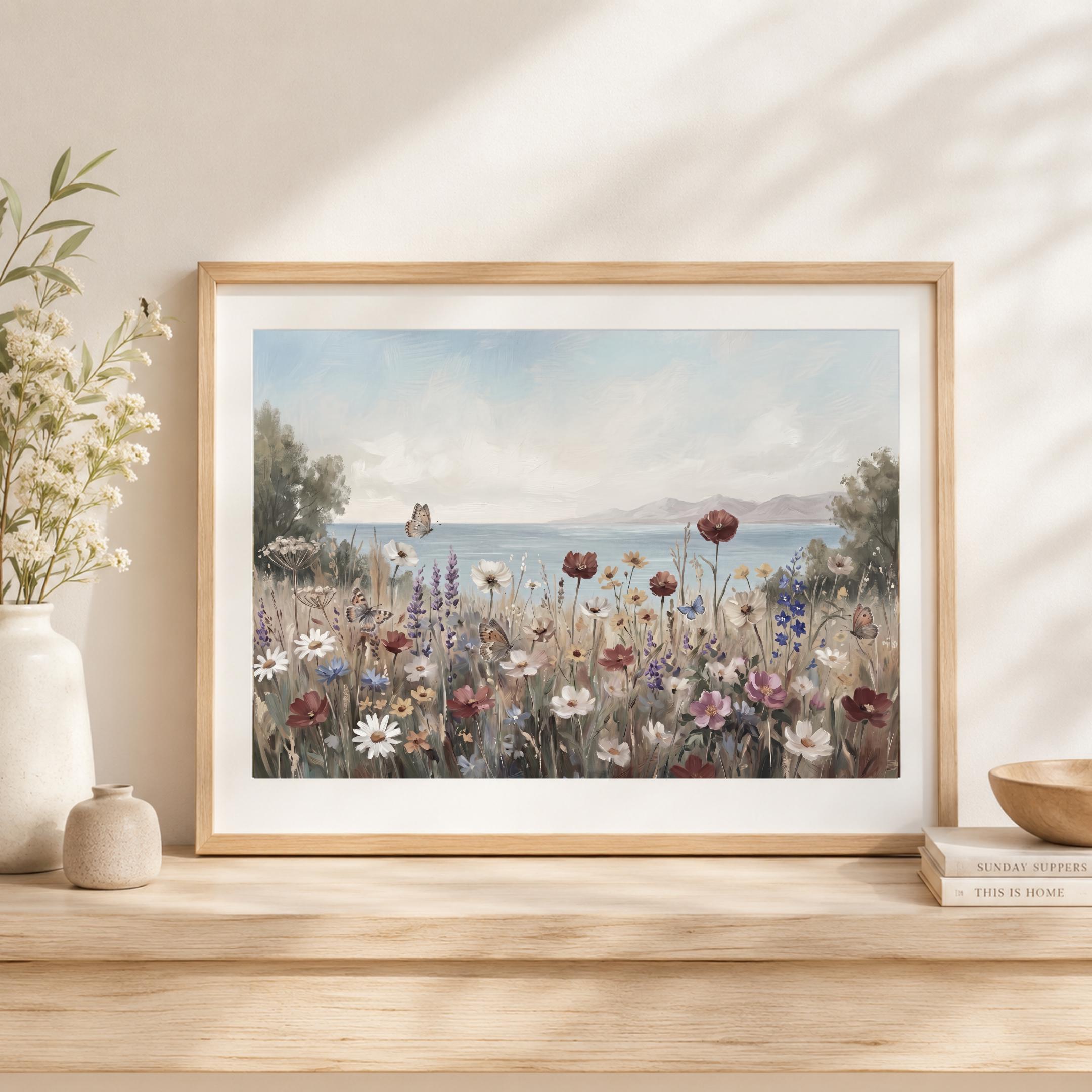 Coastal Wildflower Wall Art, Butterfly Seaside Meadow Print, Summer Cottage Ocean Decor (Digital Download) — image 7
