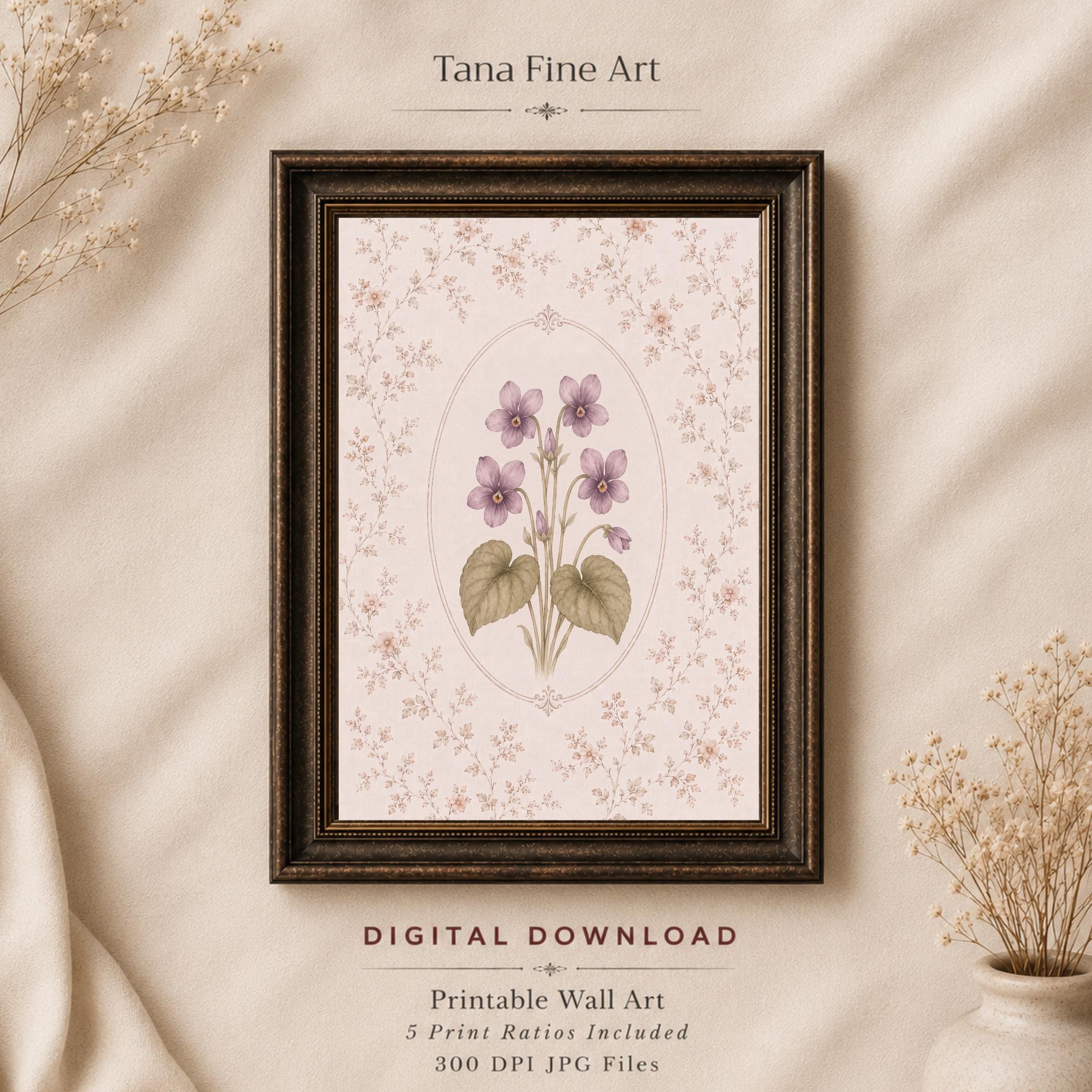 12 Month Birth Flower Wall Art Set | Vintage Floral Pattern Printable Art (Digital Download) — image 5