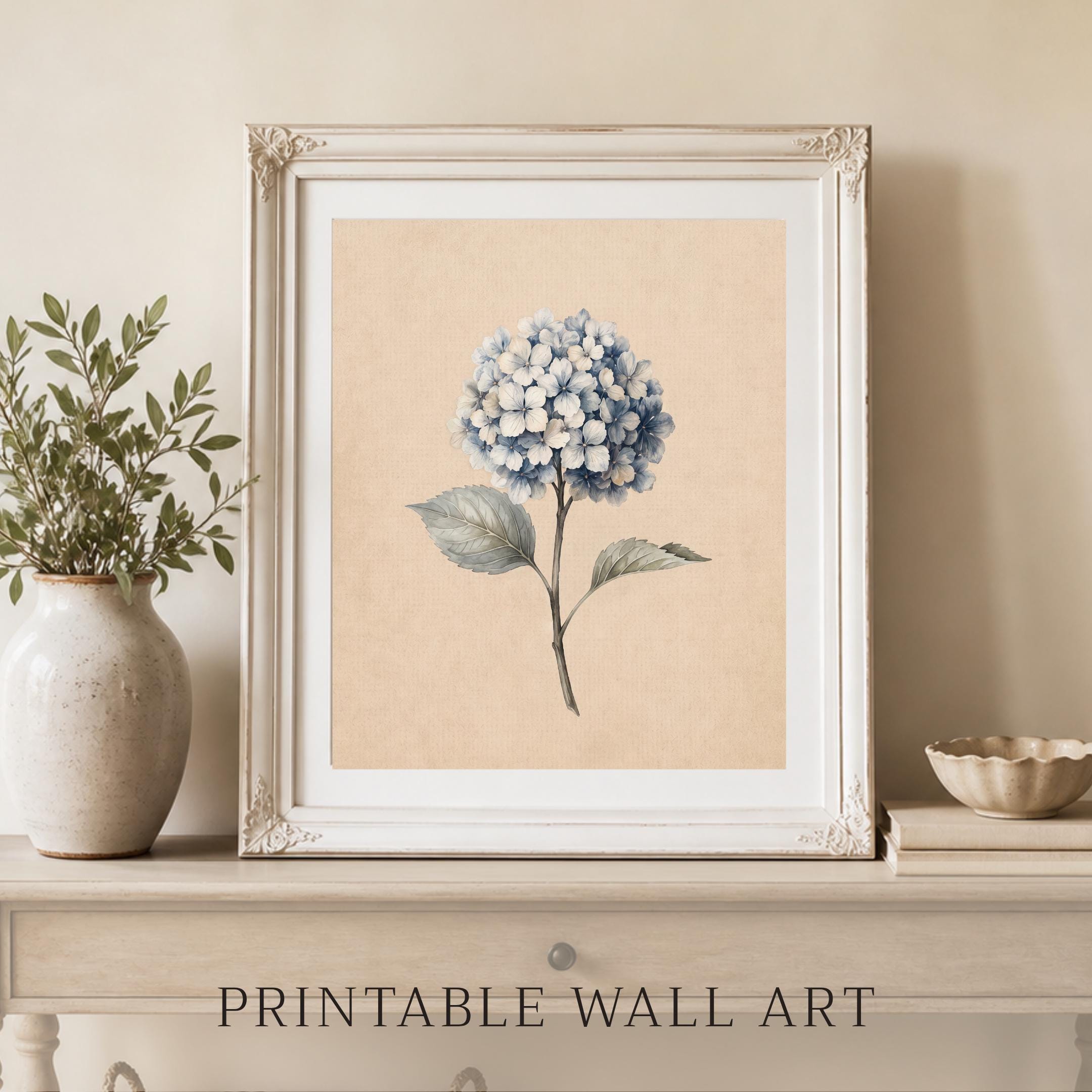 White Blue Hydrangea Wall Art | Vintage Winter Botanical Floral Print | Cottage Decor Digital Download — image 7