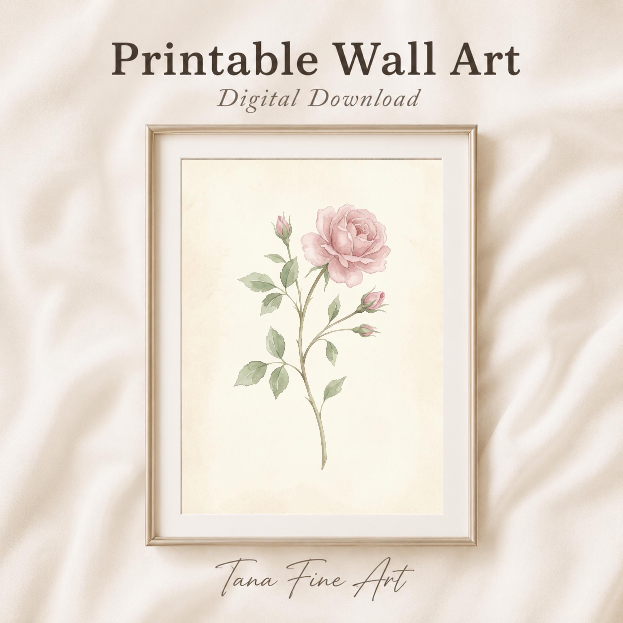 June Birth Flower Wall Art, Nursery Pink Rose Botanical , Watercolor Floral Decor (Digital Download) — image 4