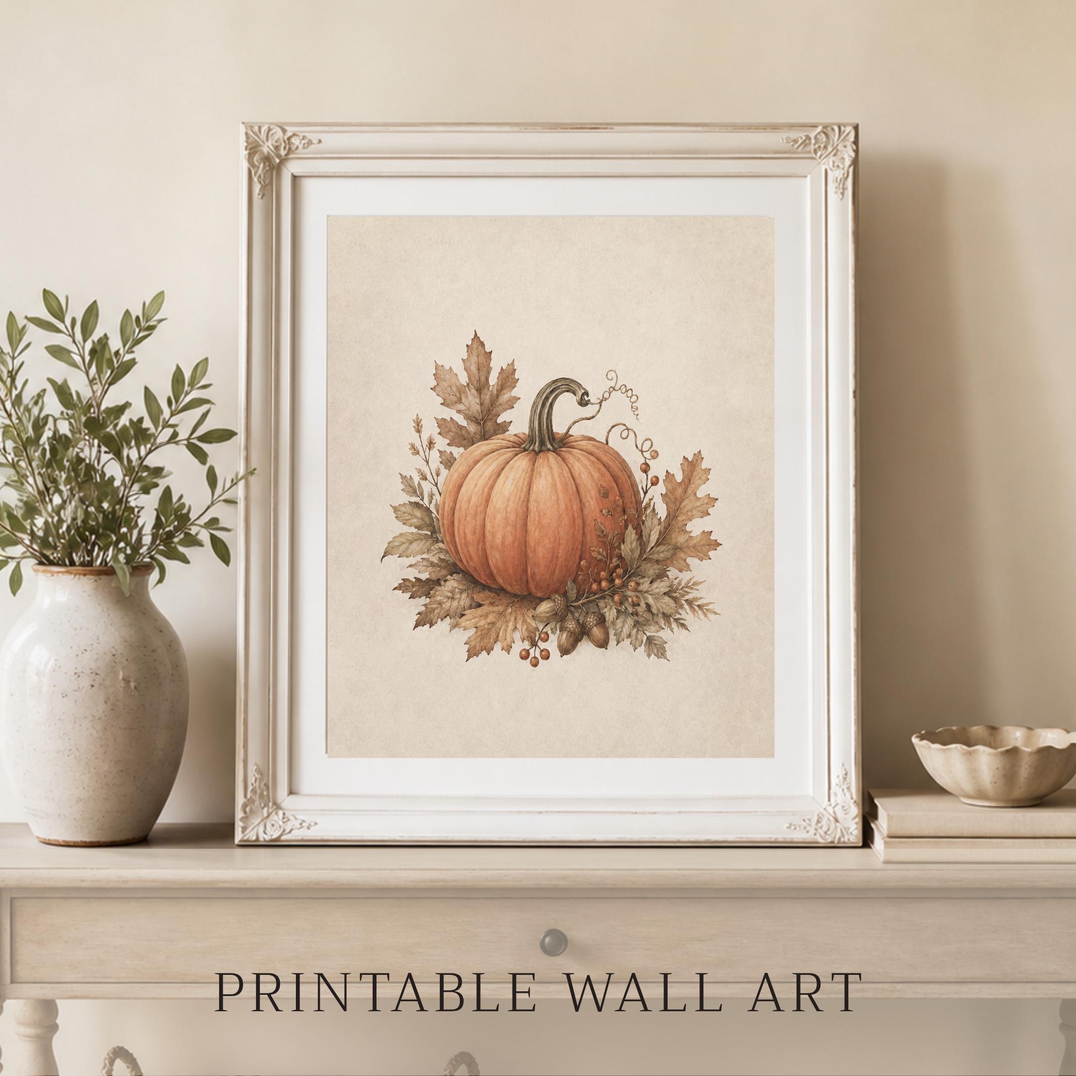 Vintage Pumpkin Wall Art, Fall Leaves Botanical, Rustic Farmhouse Autumn Decor, Printable Digital Download — image 9