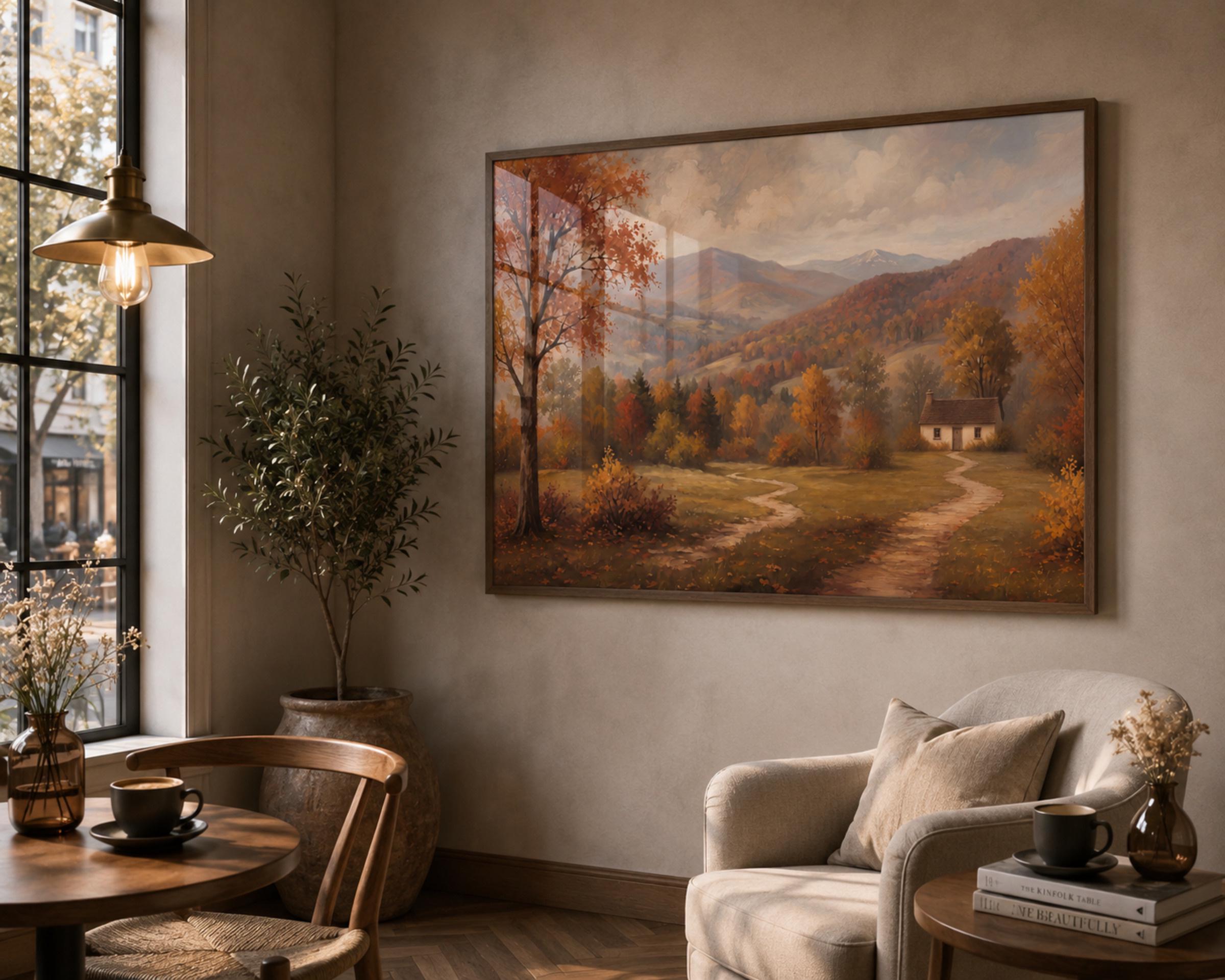Autumn Cottage Landscape Wall Art | Fall Mountain Print | Vintage Farmhouse Digital Download — image 4