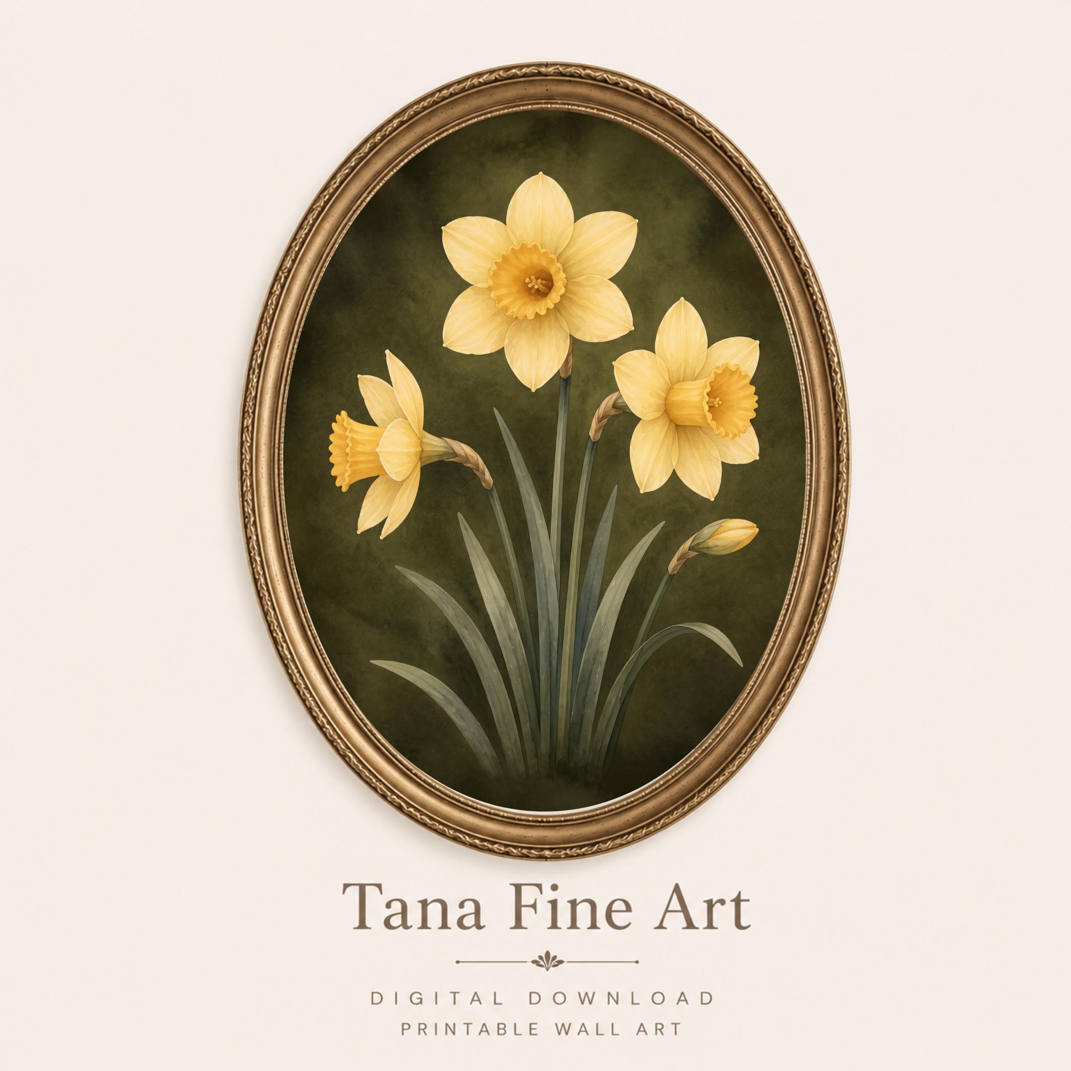 Moody March Birth Flower Print | Daffodil Wall Art | Vintage Botanical Digital Download — image 9
