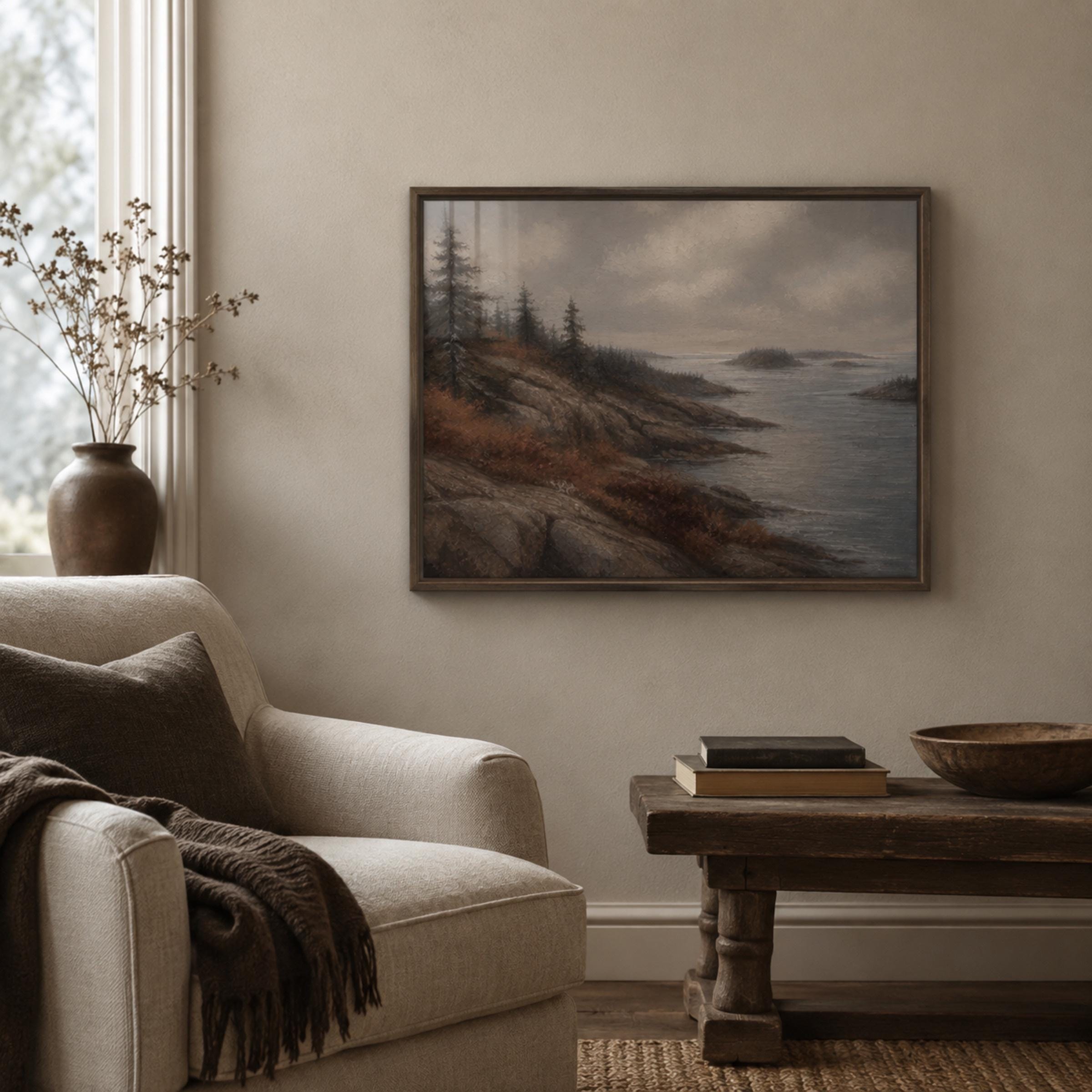 Vintage Coastal Wall Art | Moody Seascape Landscape Print | Rocky Shore Printable Digital Download — image 3