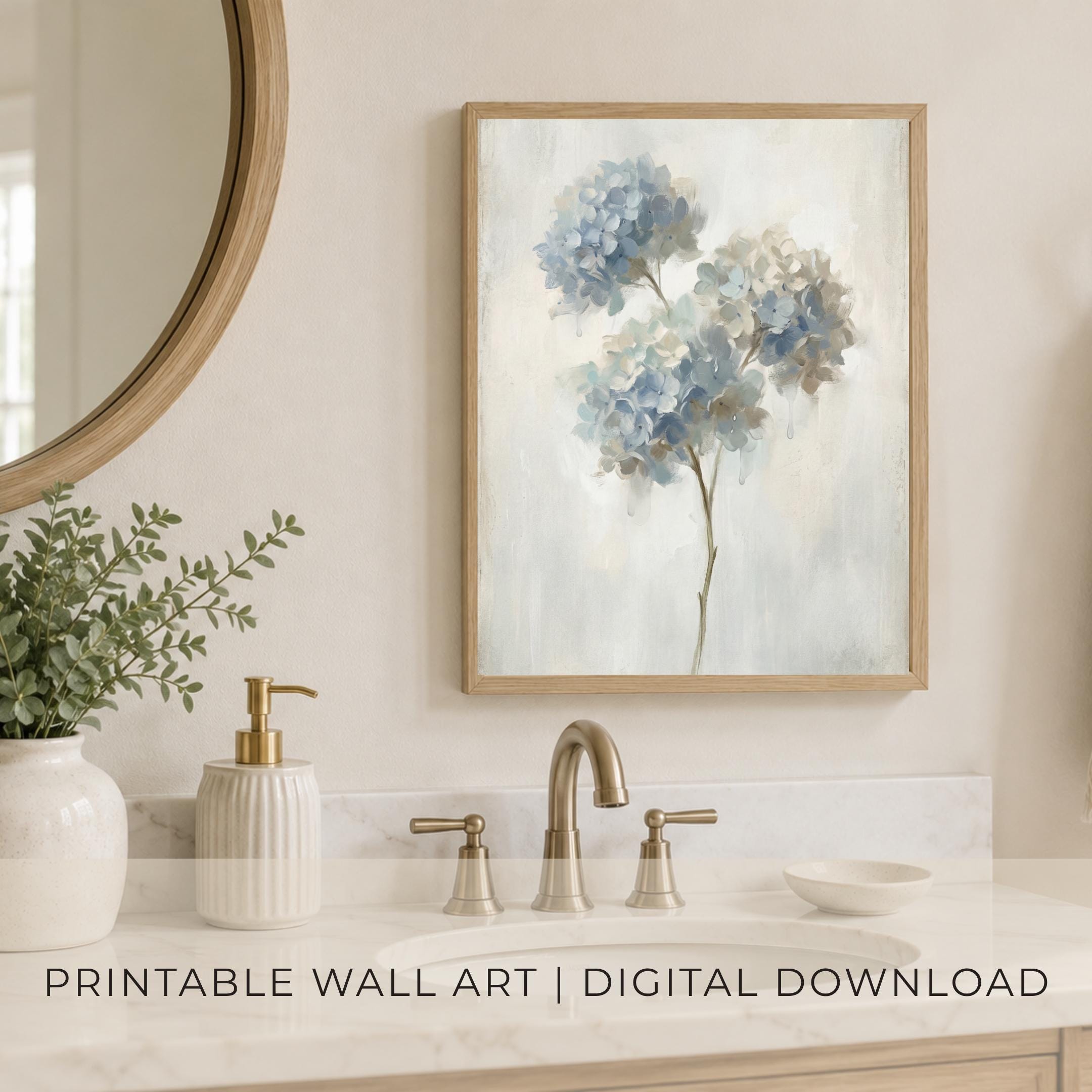 Rainy Blue Hydrangea Wall Art | Neutral Floral Botanical Decor (Digital Download) — image 6