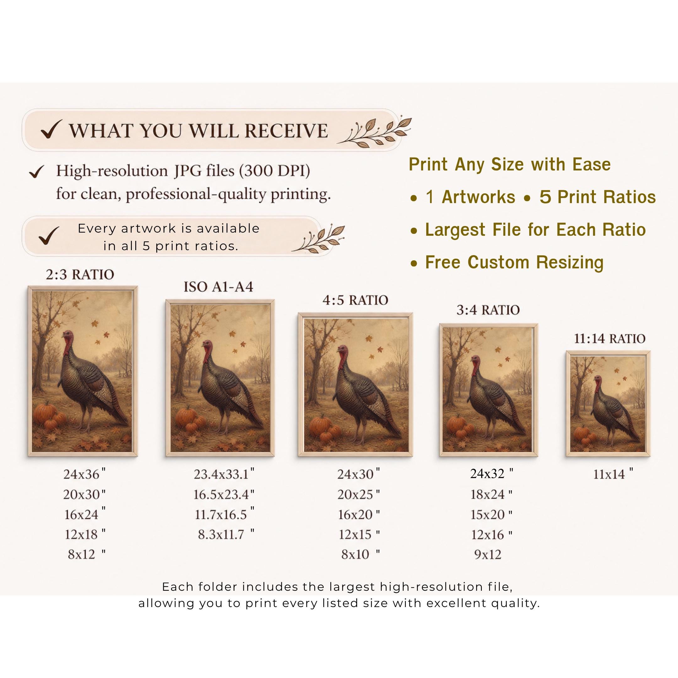 Vintage Turkey Thanksgiving Printable Wall Art, Rustic Fall Farmhouse Digital Download — image 9