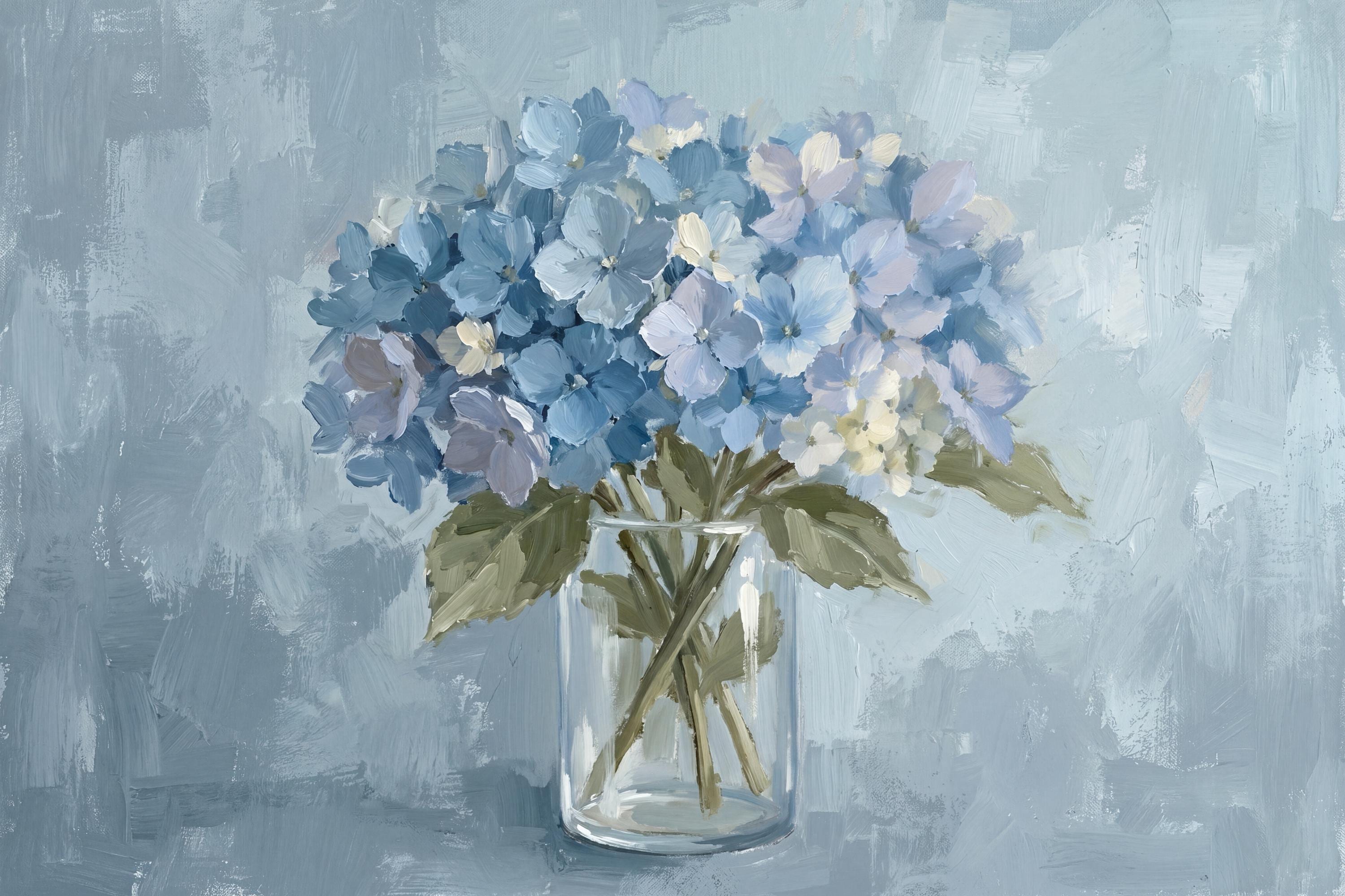 Blue Hydrangea Floral Painting Bathroom Print | French Country Vase Wall Art (Digital Download) — image 2