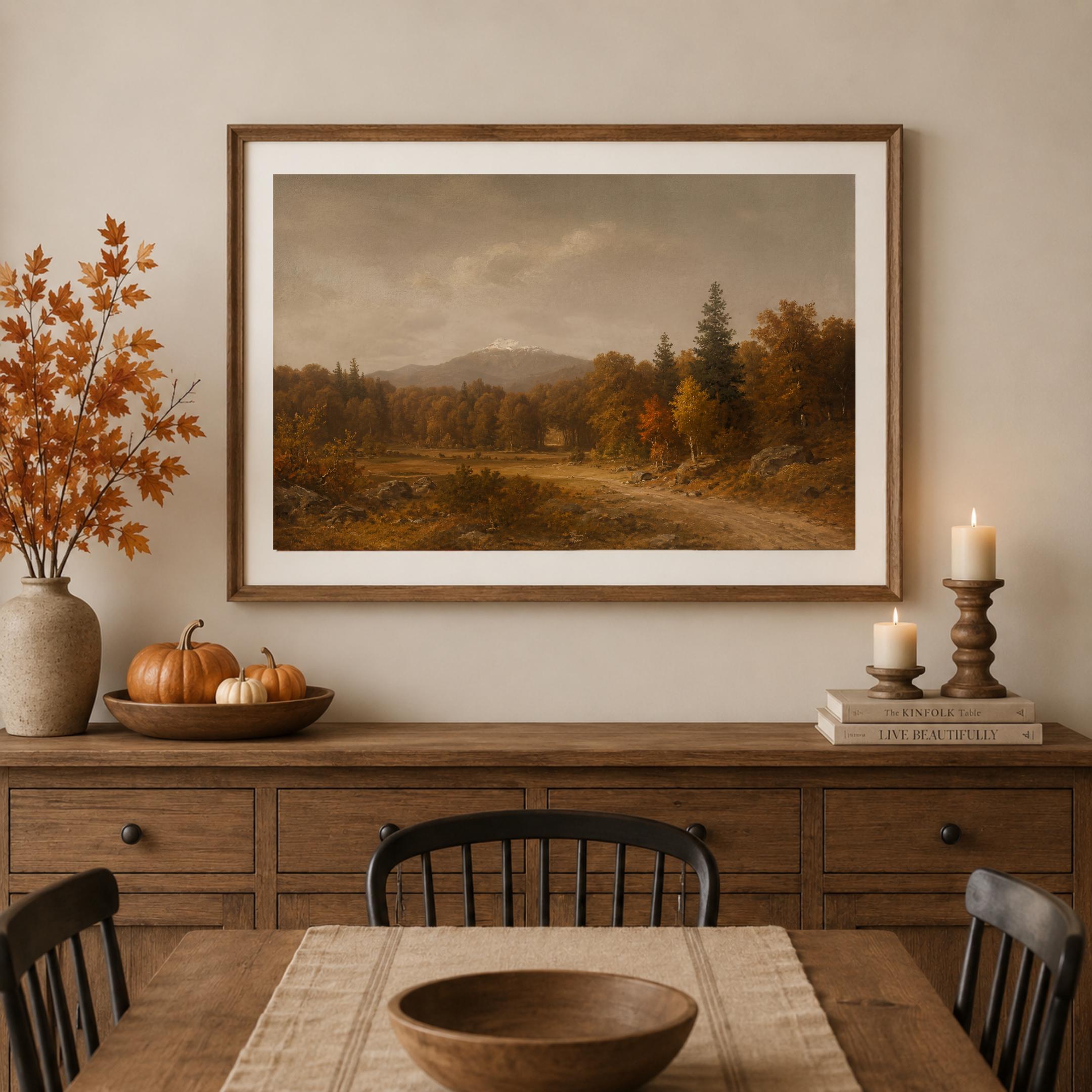 Moody Fall Forest Landscape Wall Art, Rustic Autumn Mountain, Dark Forest Decor (Digital Download) — image 8