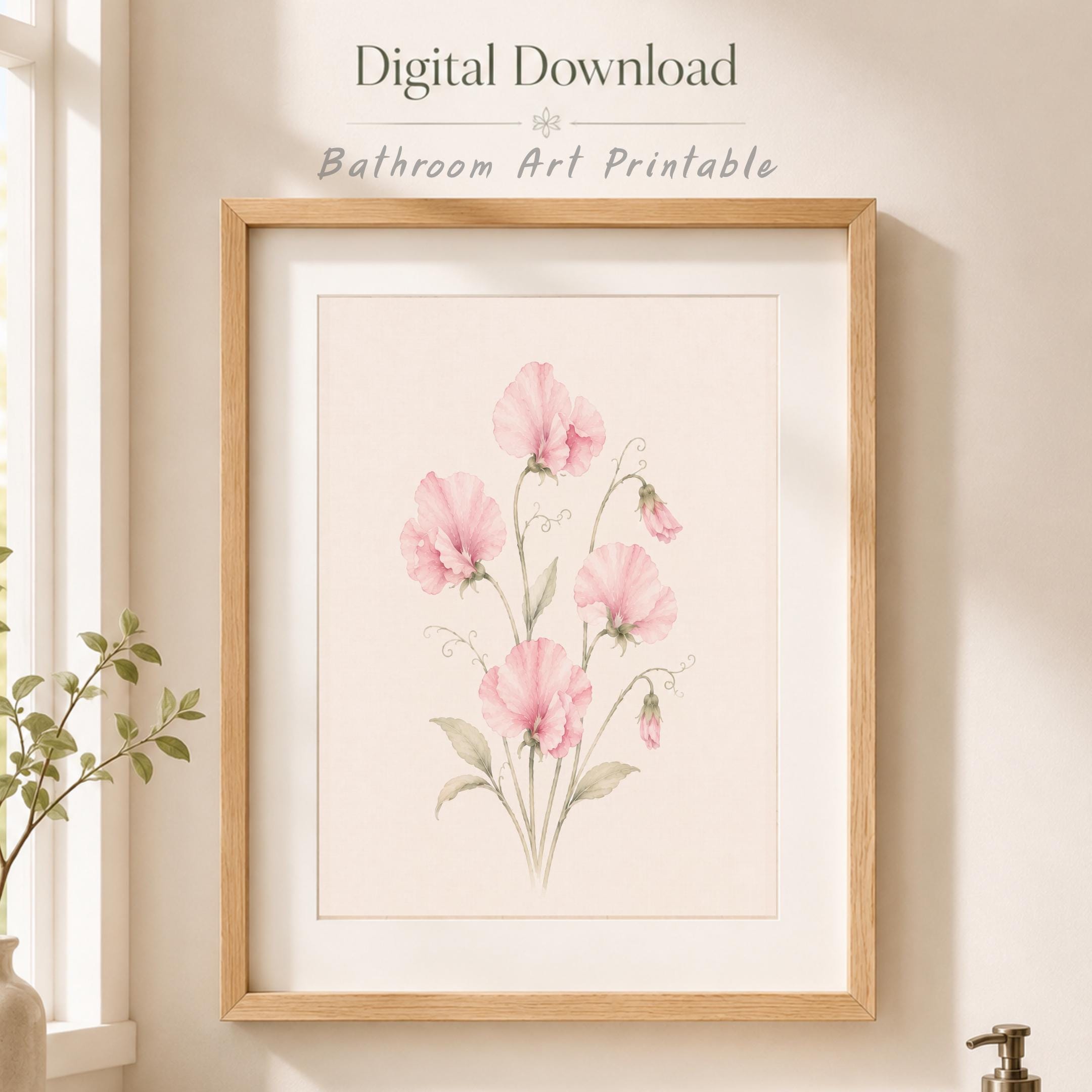 April Birth Flower Print | Sweet Pea Printable Wall Art | Pink Botanical Gift Digital Download — image 8