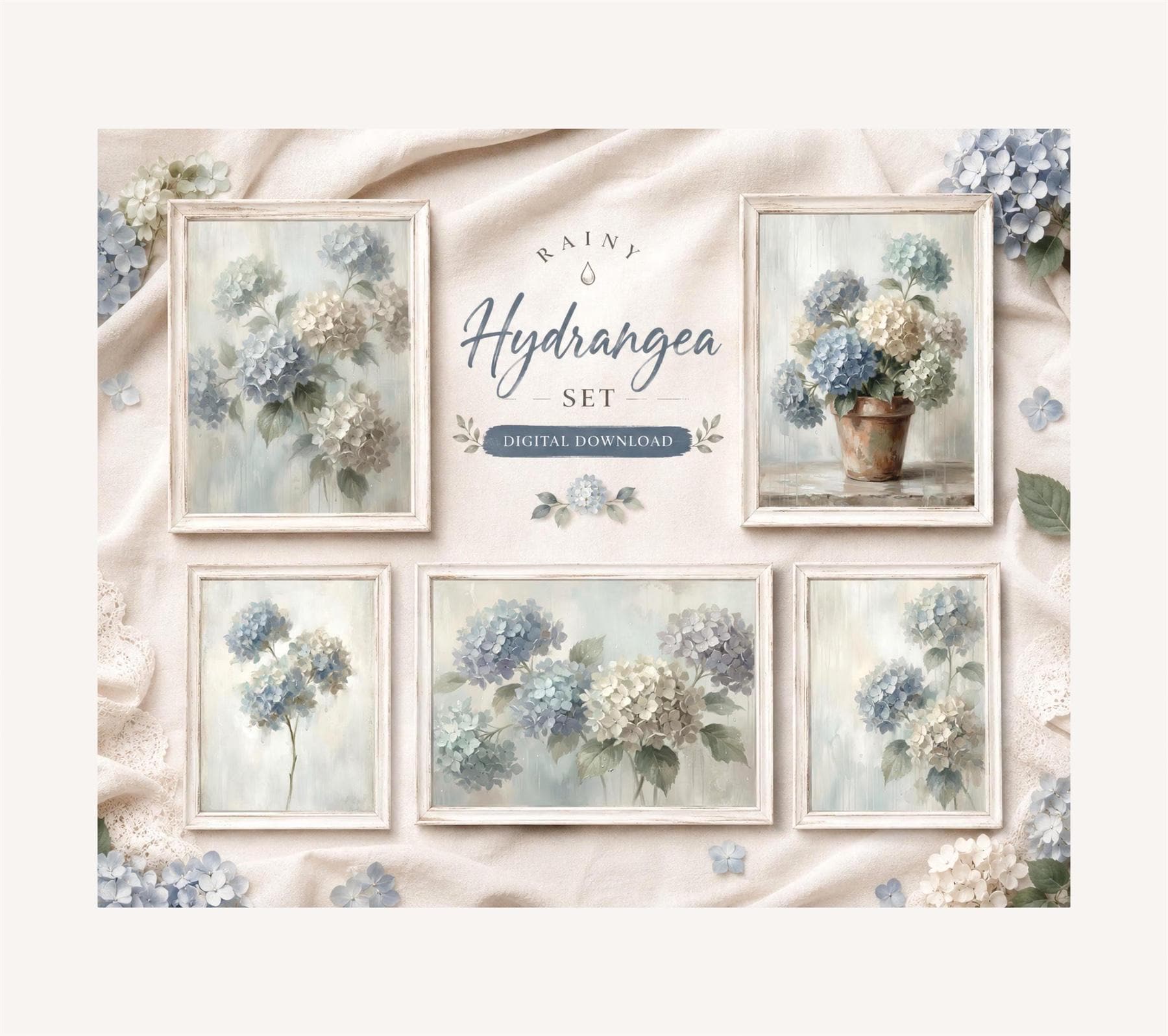 Rainy-Day Hydrangeas — Set of 5