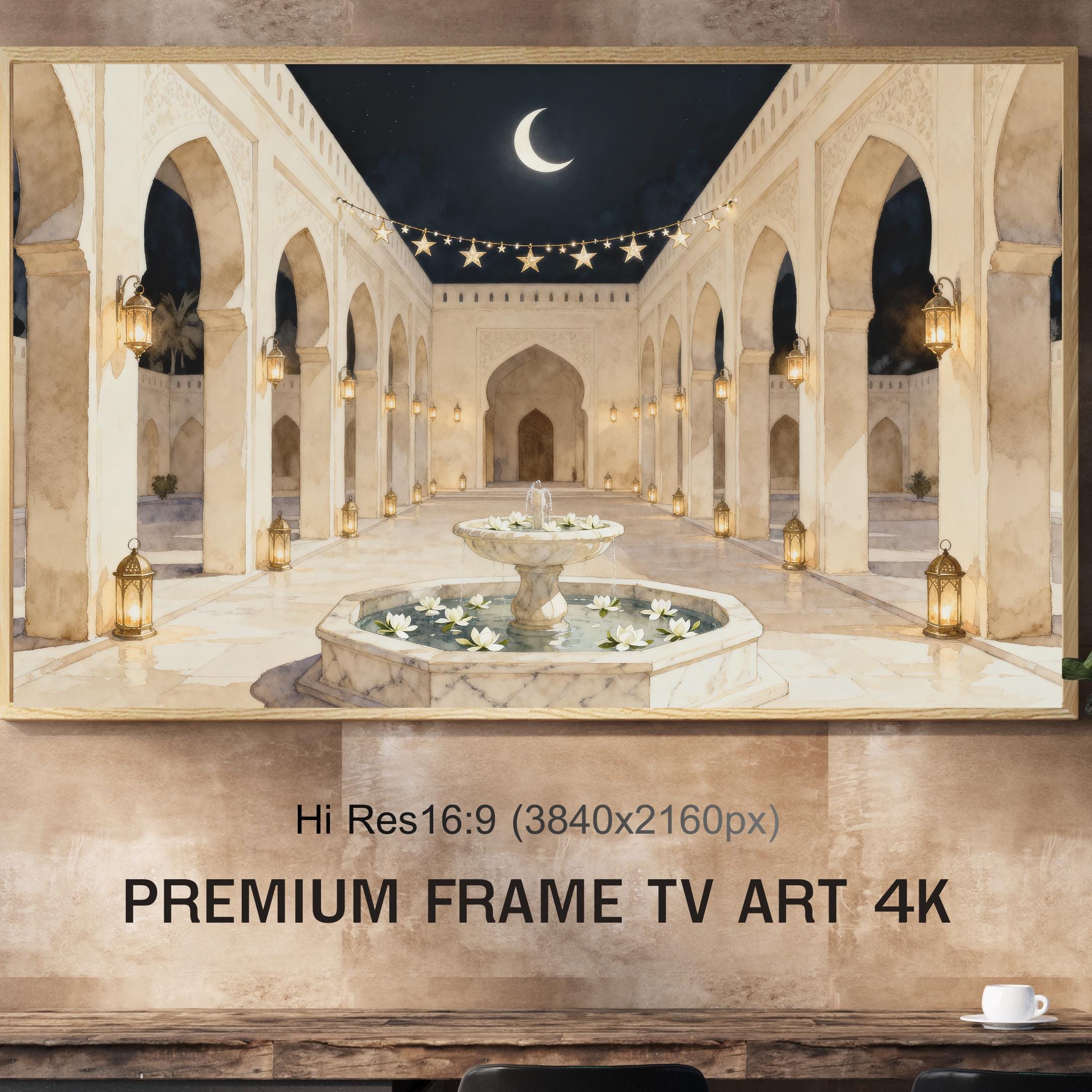Islamic Courtyard Night Frame TV Art | Crescent Moon Lantern Glow (Digital Download) — image 5