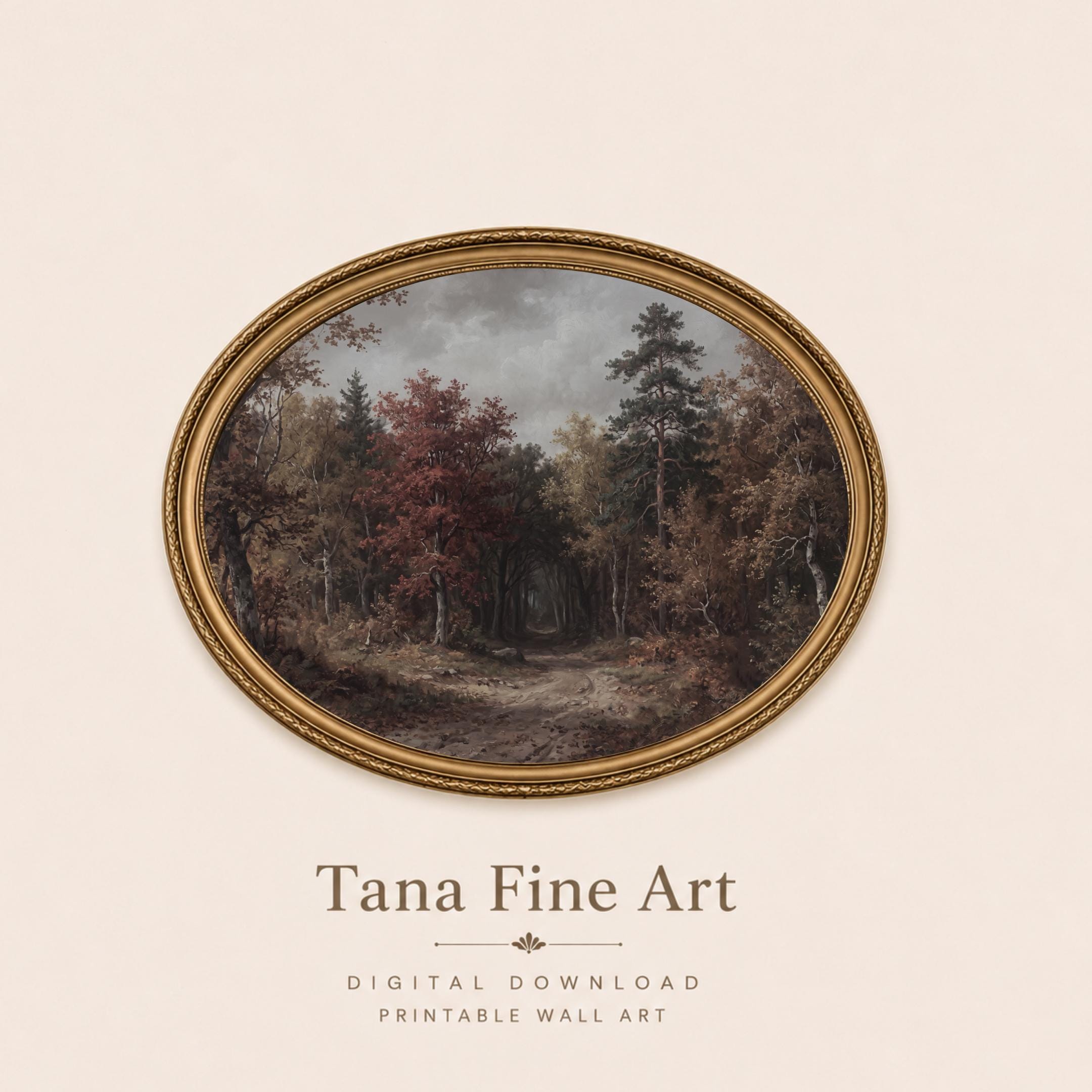 Moody Fall Forest Print Wall Art, Dark Enchanted Forest Path (Digital Download) — image 5
