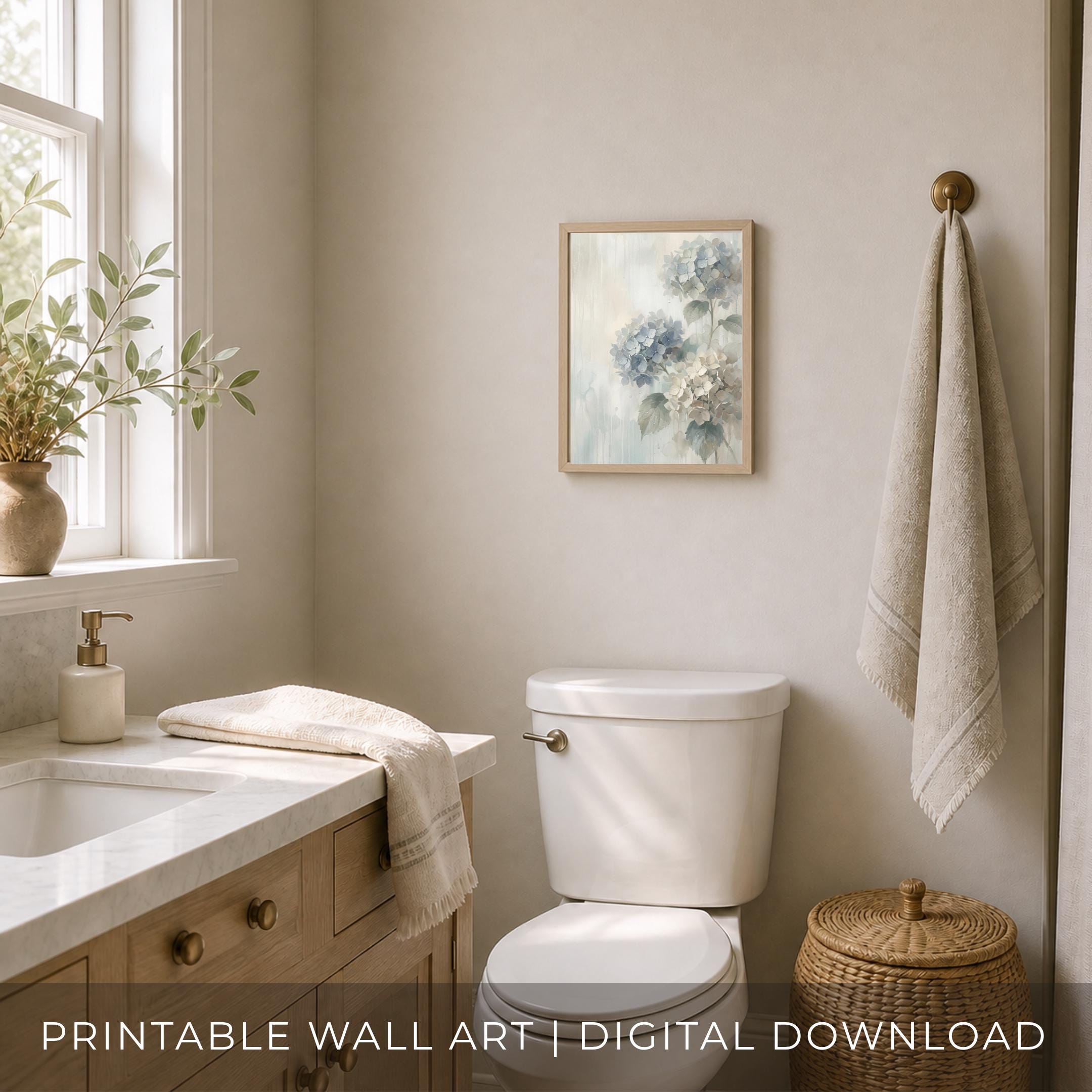 Rainy Blue Hydrangea Wall Art Printable | Neutral Floral Rainy Botanical Decor (Digital Download) — image 6