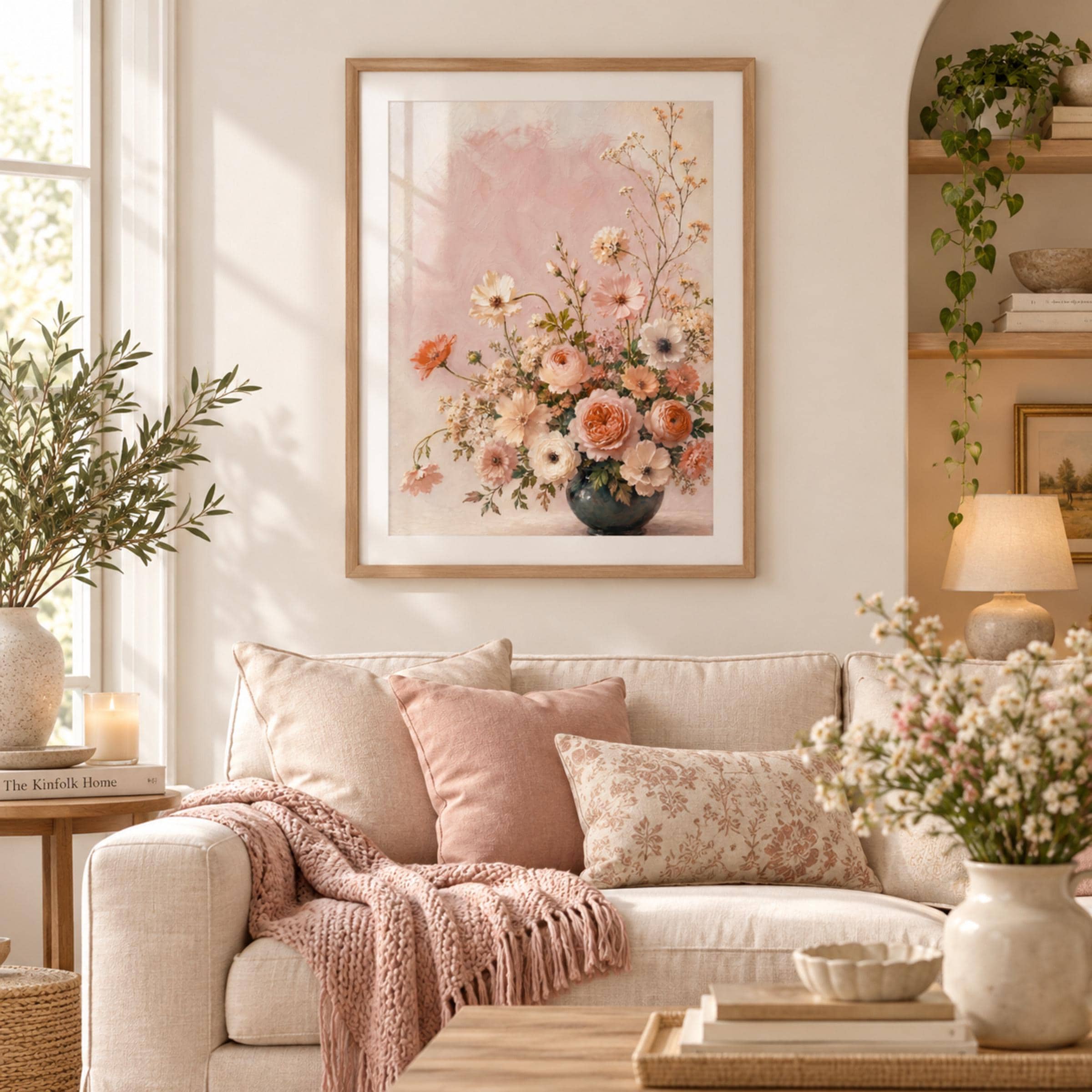Peach Summer Floral Vase Printable Wall Art, Blush Boho Cottage Home Decor Digital Download — image 4