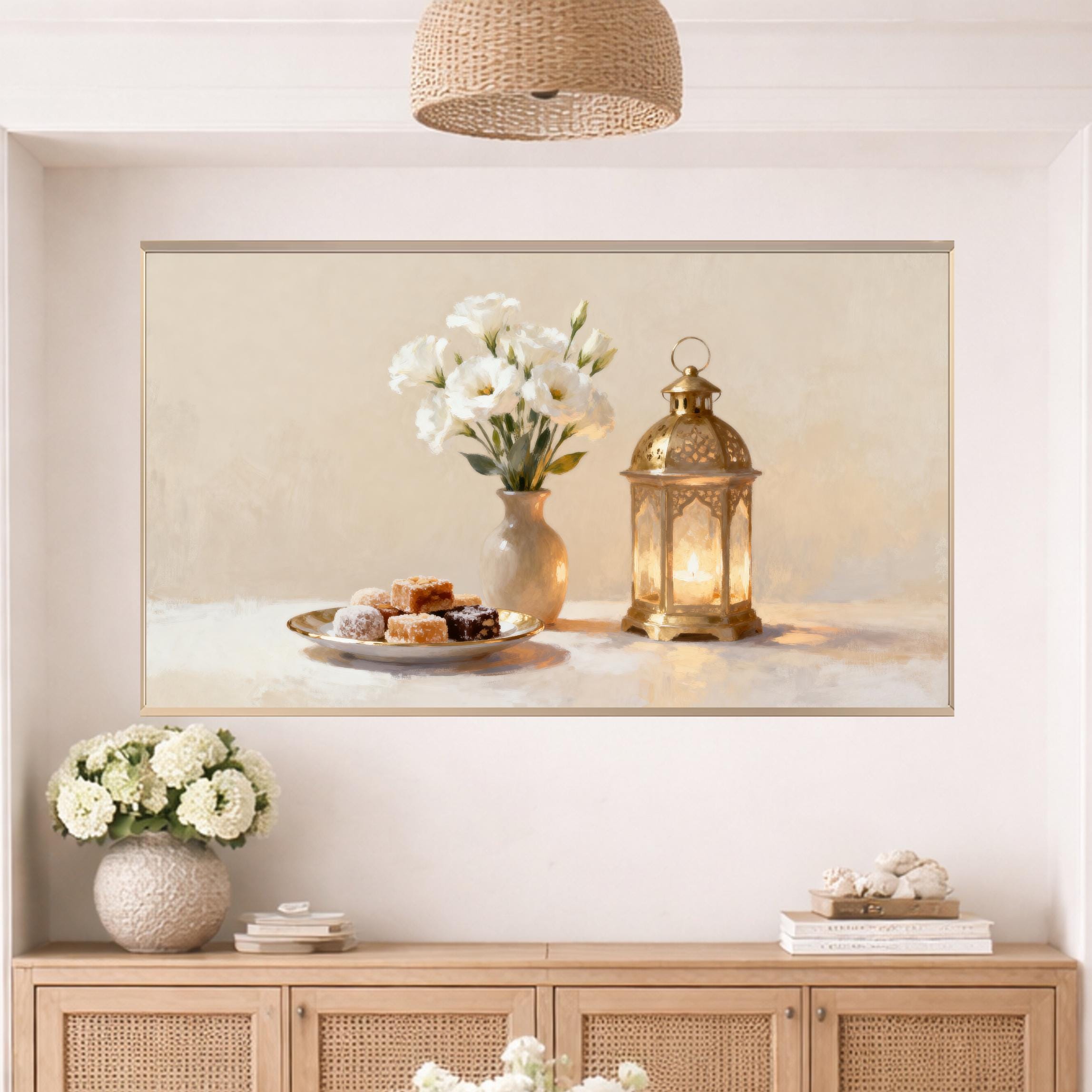 Islamic Frame TV Art Bundle 20 JPGs, Neutral Lantern Crescent Art | Digital Download — image 10