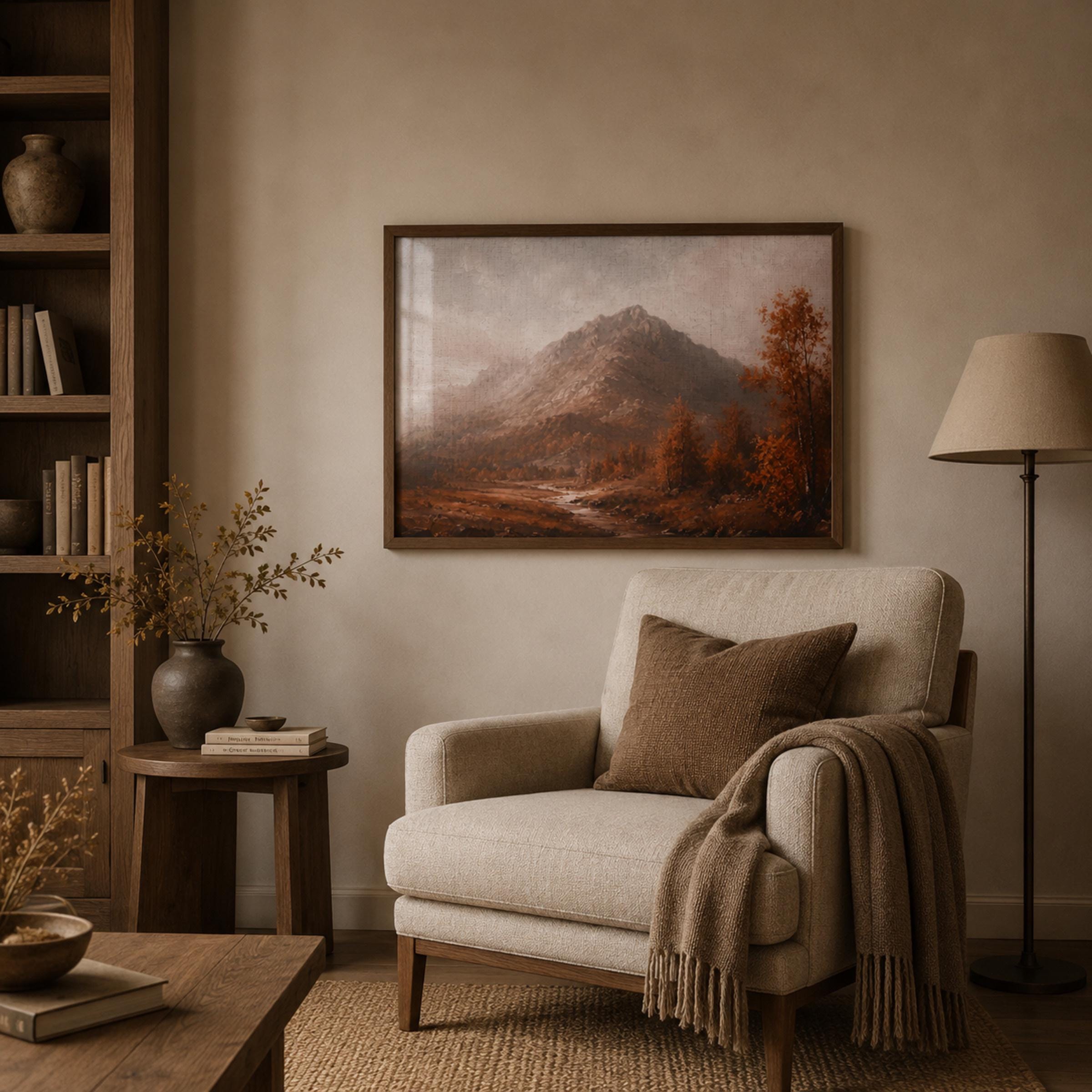 Moody Fall Mountain Wall Art | Autumn Landscape Print | Vintage Landscape Digital Download — image 3