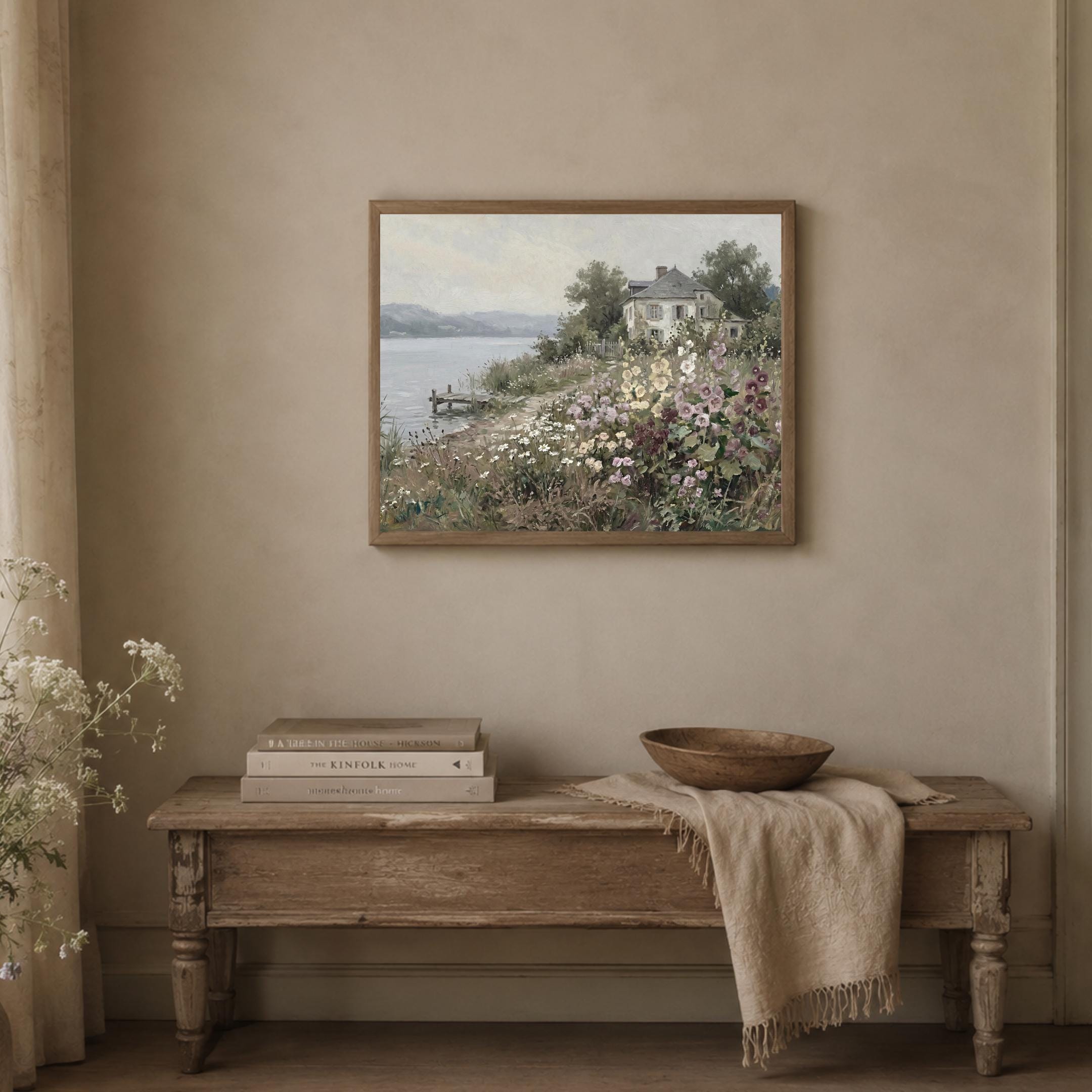 Vintage Cottage English Garden Wall Art, Lakeside Floral Landscape Print, Farmhouse Decor (Digital Download) — image 4