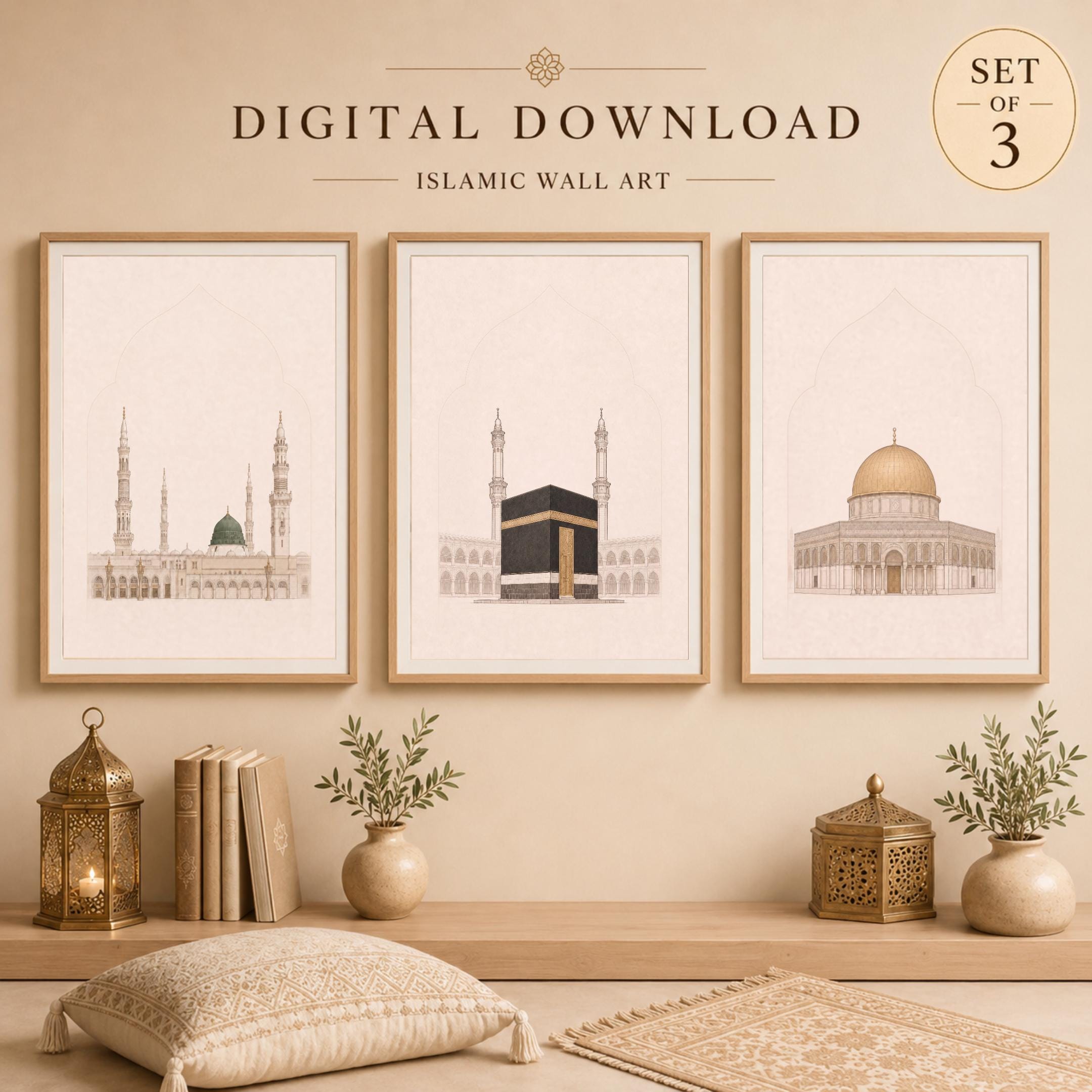 Islamic Wall Art Set Prints | Mosque Kaaba Dome Inspired | Prayer Room Digital Download — image 6