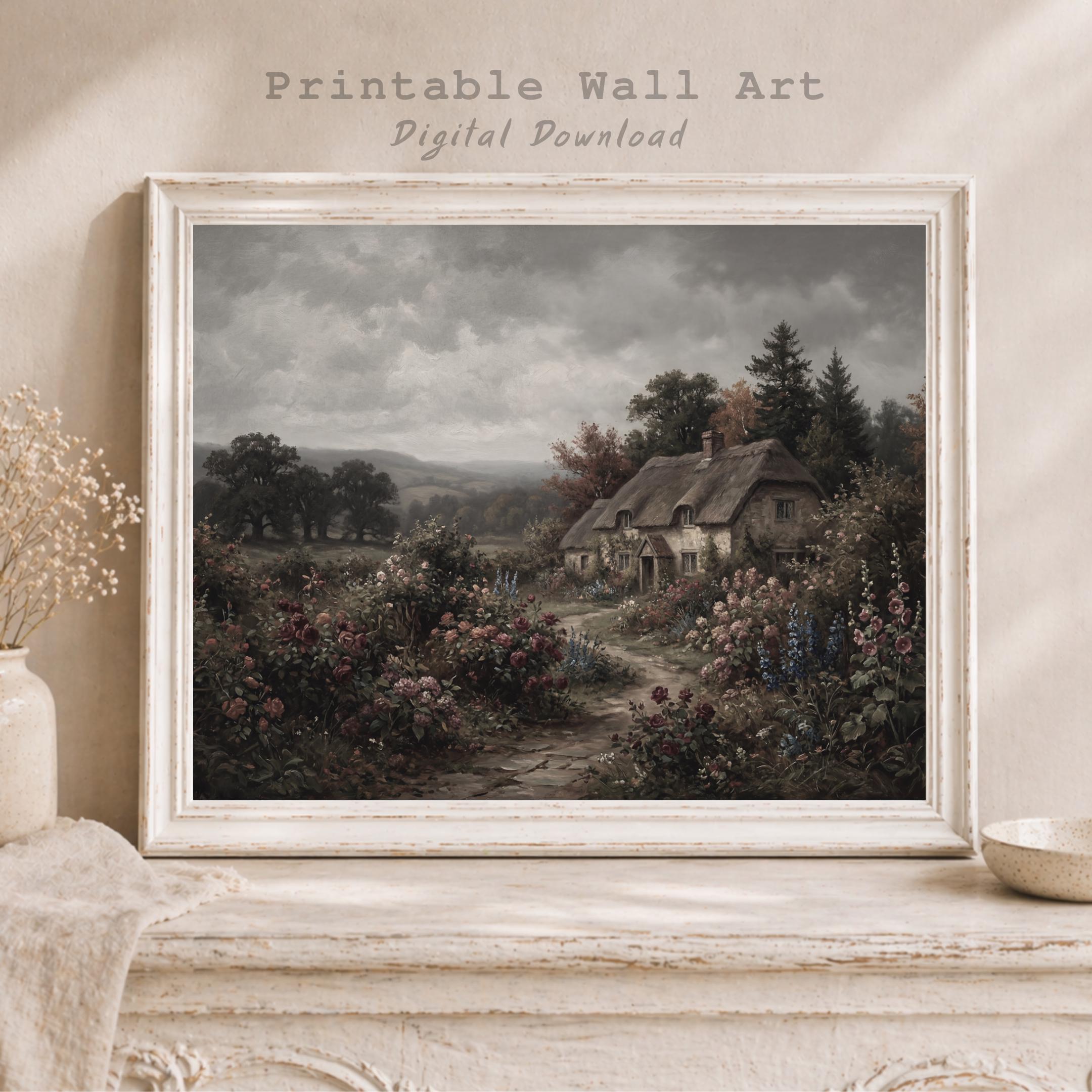 English Cottage Garden Wall Art, Dark Moody Landscape Print (Digital Download) — image 8
