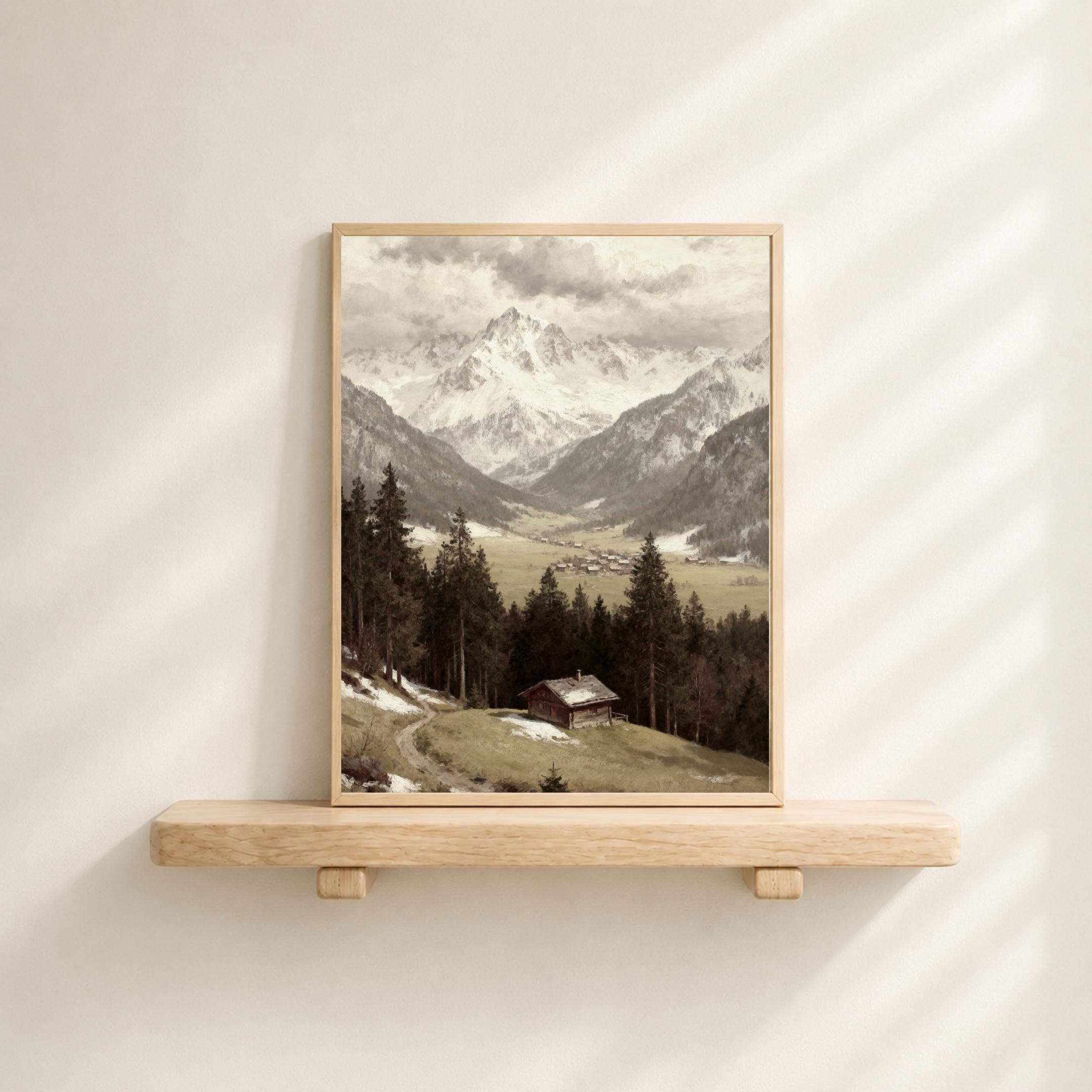 Alpine Mountain Landscape Wall Art, Rustic Cabin Valley, Vintage Paintings Nature Decor (Digital Download) — image 8