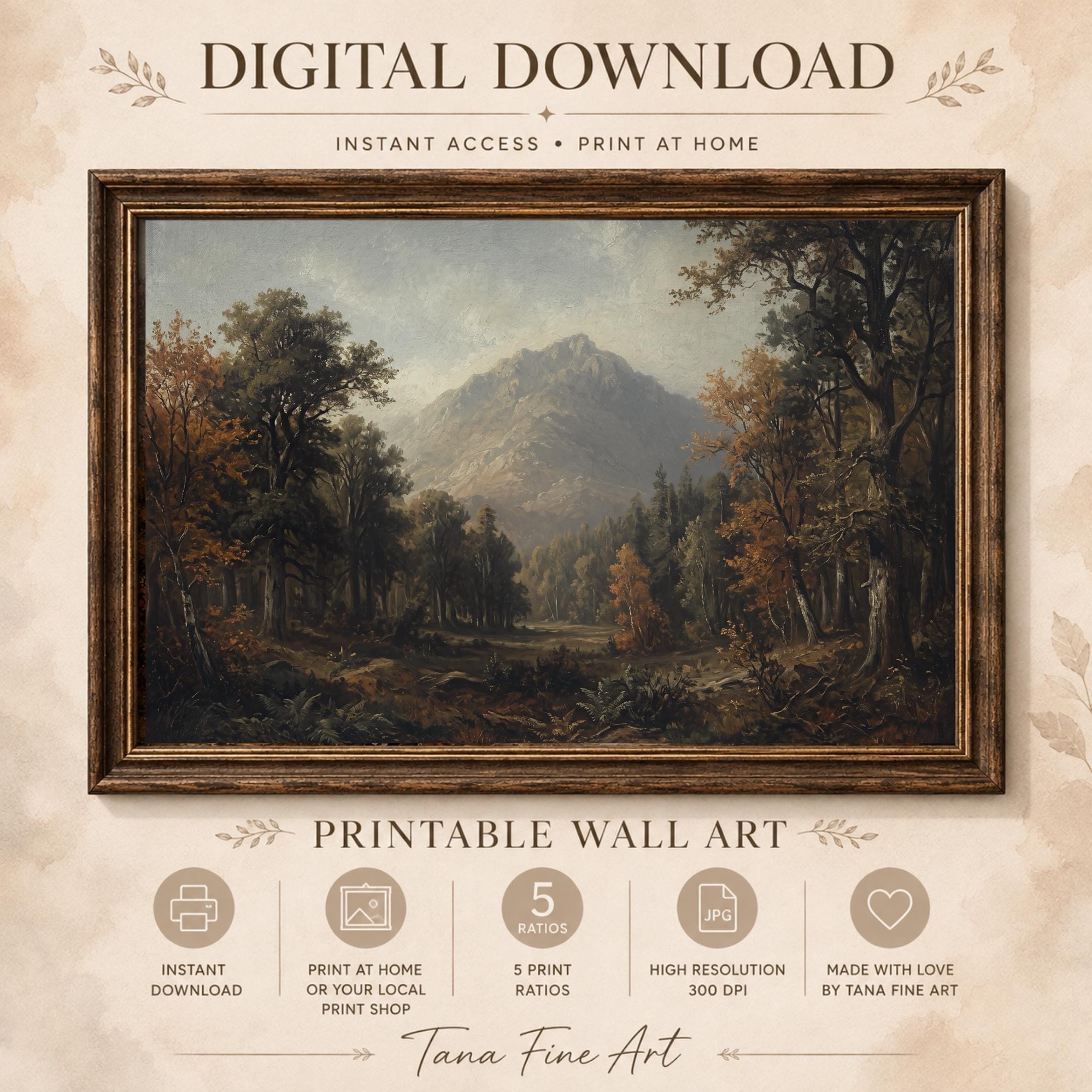 Moody Mountain Wall Art | Forest Landscape Print | Vintage Nature Digital Download — image 7