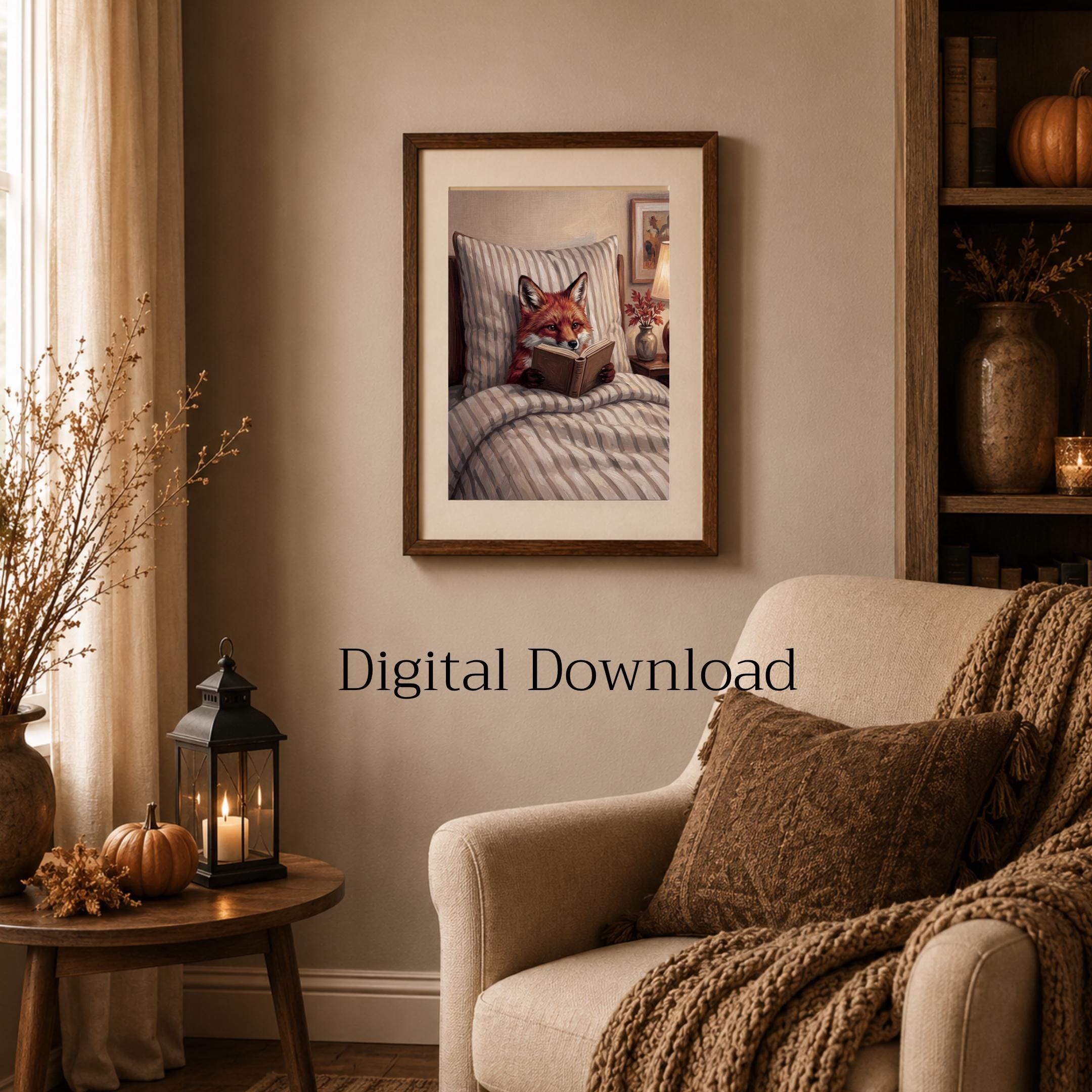 Fox Woodland Nursery Art, Fox Reading in Bed, Cozy, Kids Room Digital Download — image 8