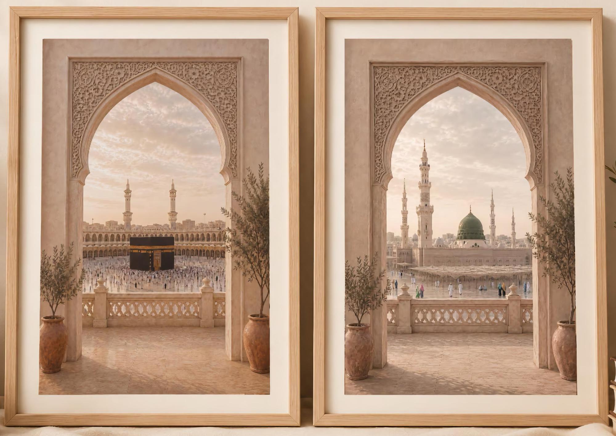 Kaaba & Medina through Ornamental Arches — Set of 2 — image 2
