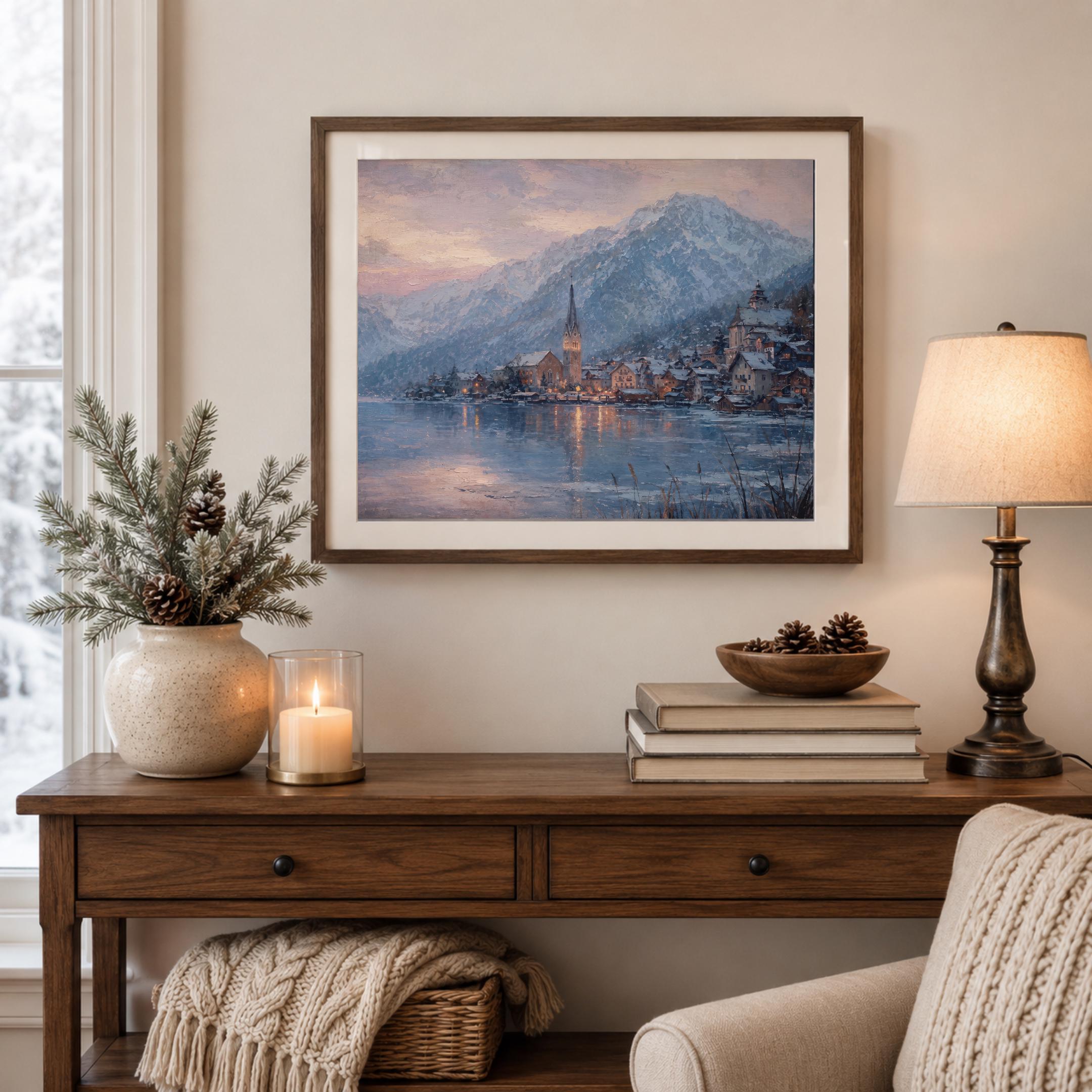 Hallstatt-Inspired Lake at a Pink Winter Horizon — image 4