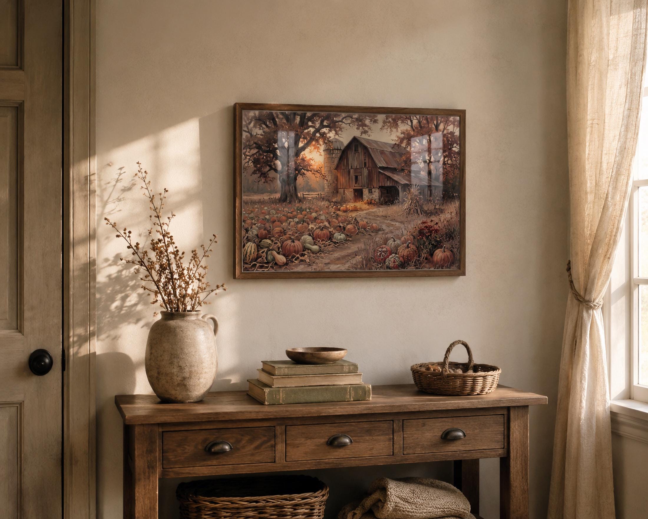 Fall Barn Printable Wall Art | Autumn Pumpkin Farmhouse Landscape | Rustic Decor Digital Download Print — image 3