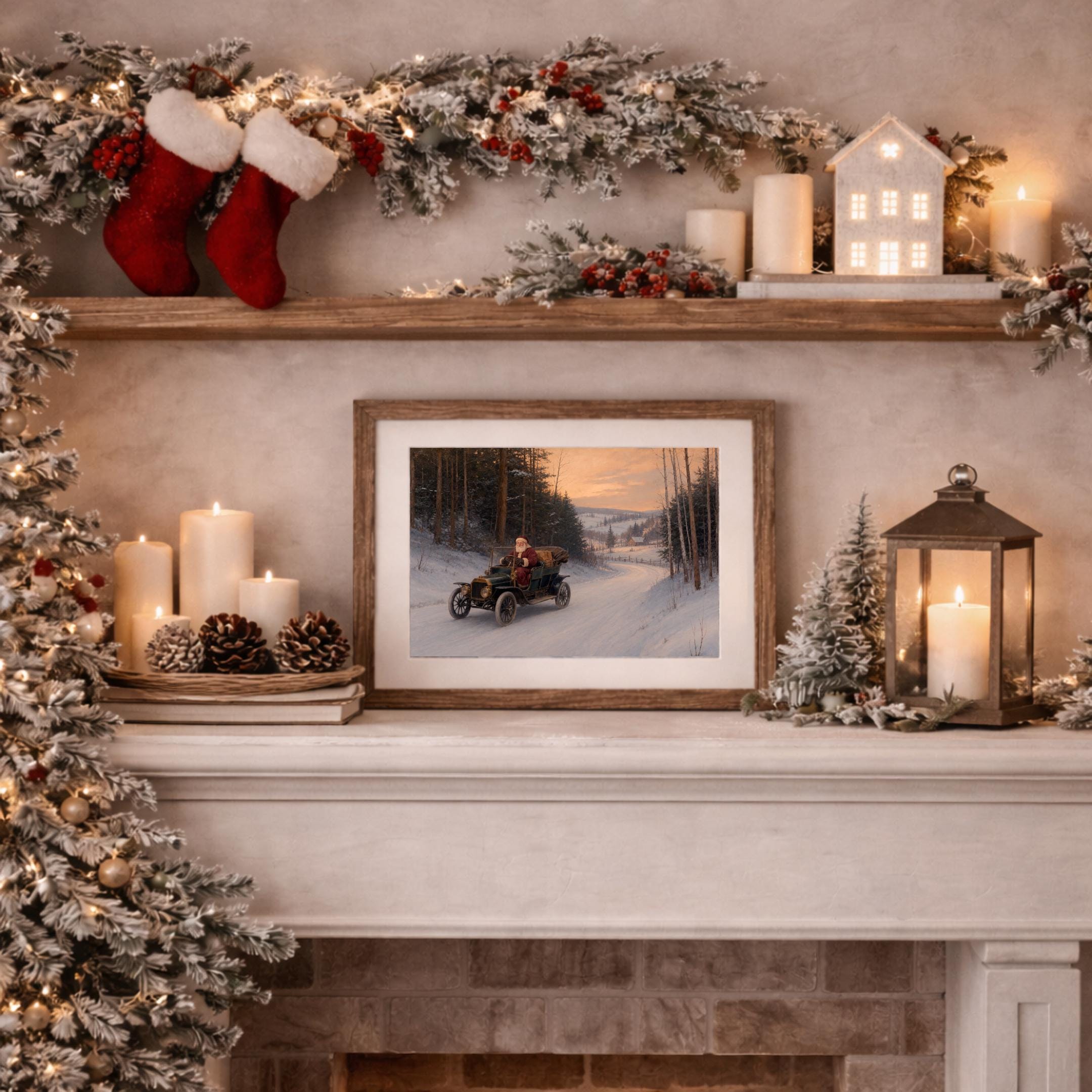 Vintage Santa Driving Car Printable Wall Art, Nostalgic Christmas Digital Download — image 9