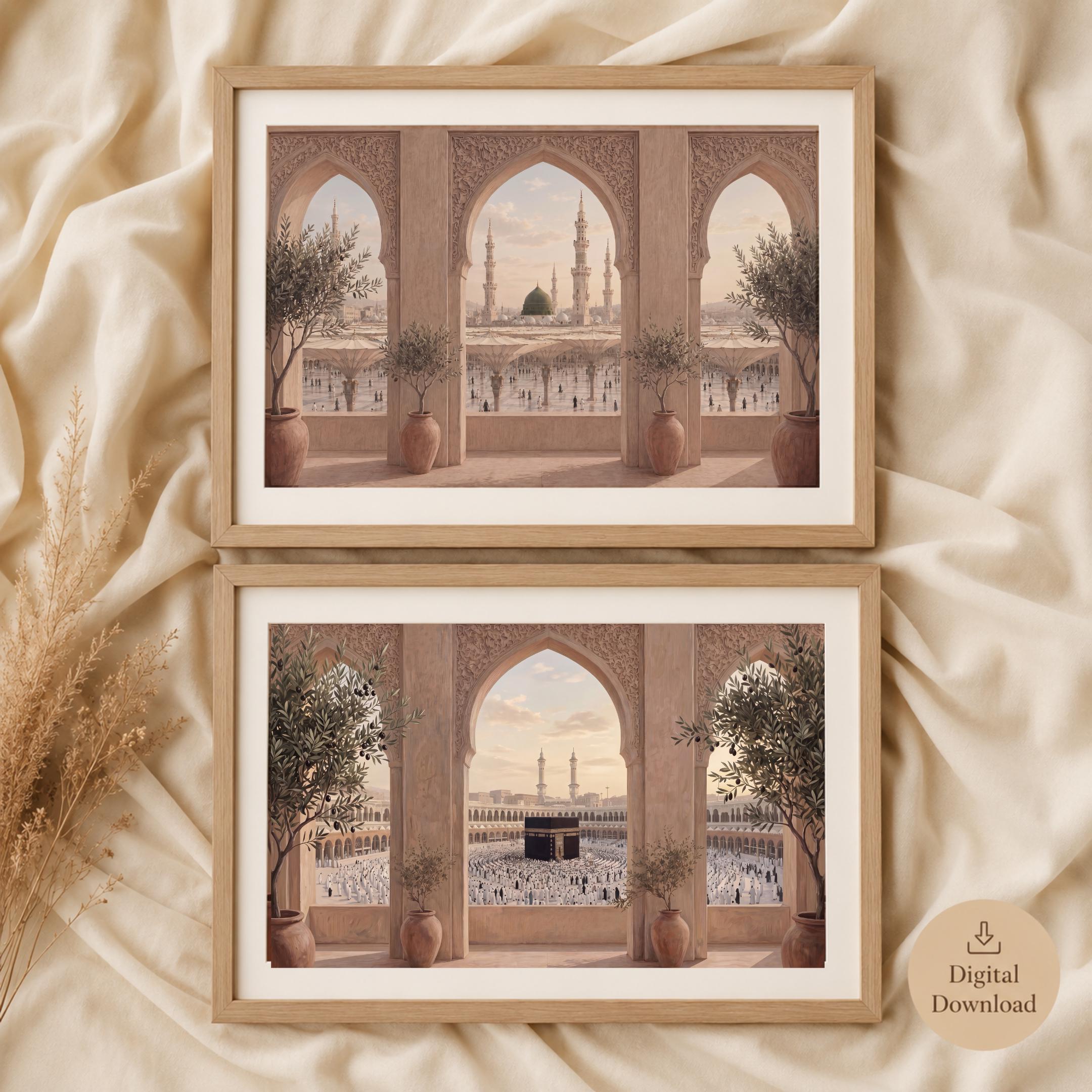 Kaaba Medina Arch View Islamic Wall Art Set, Muslim Home Decor (Digital Download)