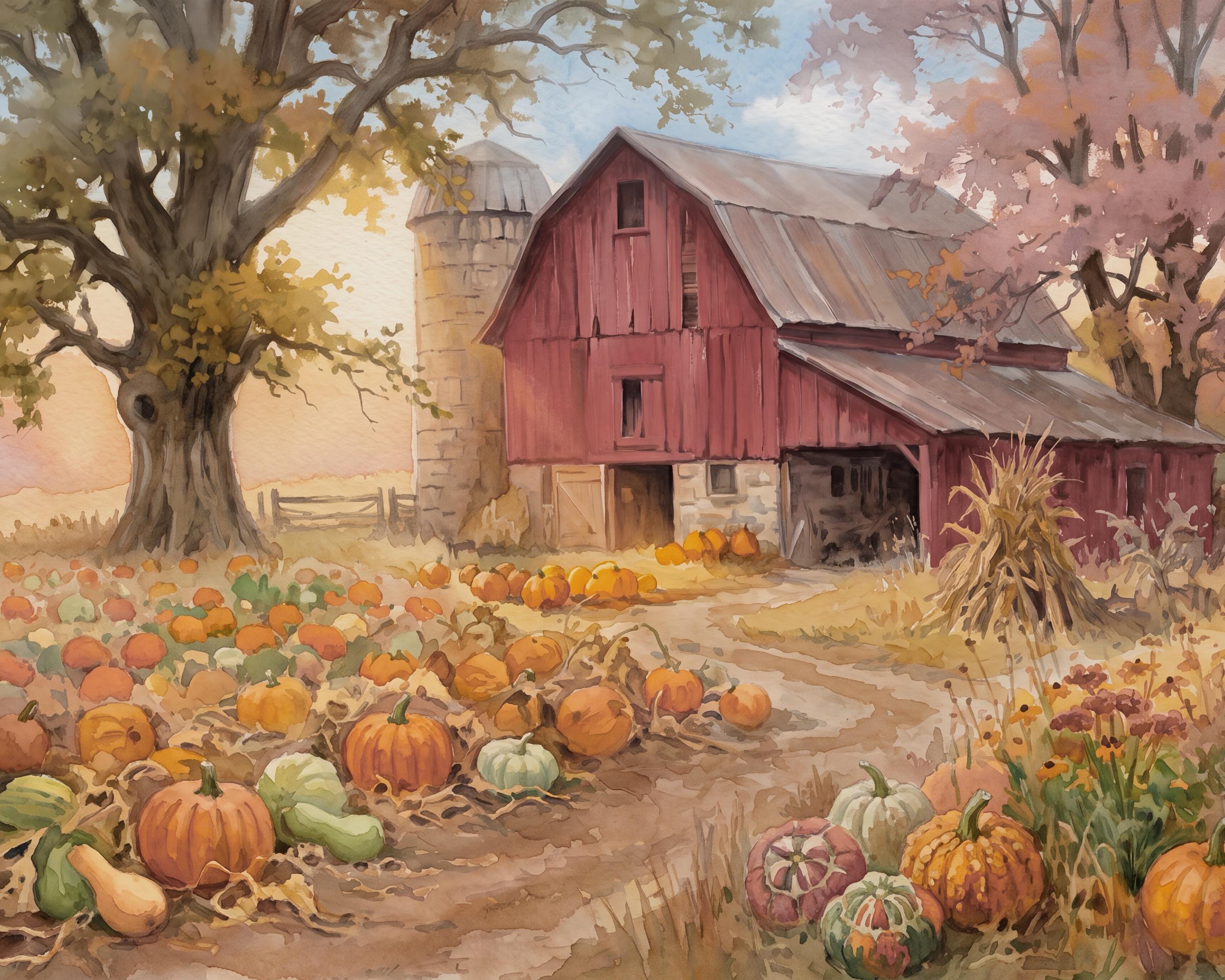 Red Barn Printable Wall Art | Pumpkin Patch Farmhouse Print | Fall Digital Download Decor — image 2