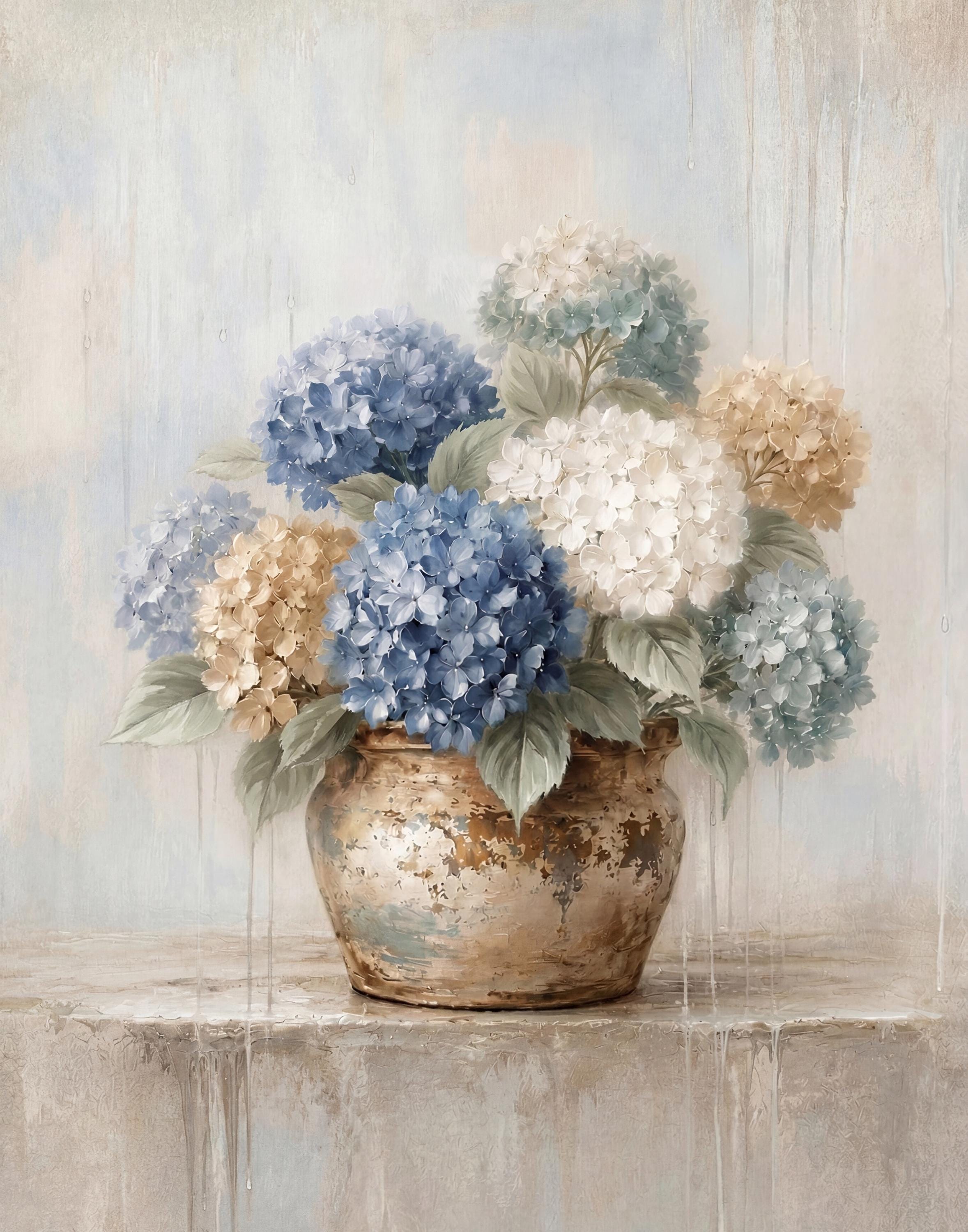 Vintage Hydrangea Printable Wall Art, Blue Floral Still Life, Cottage Kitchen Decor Digital Download — image 3