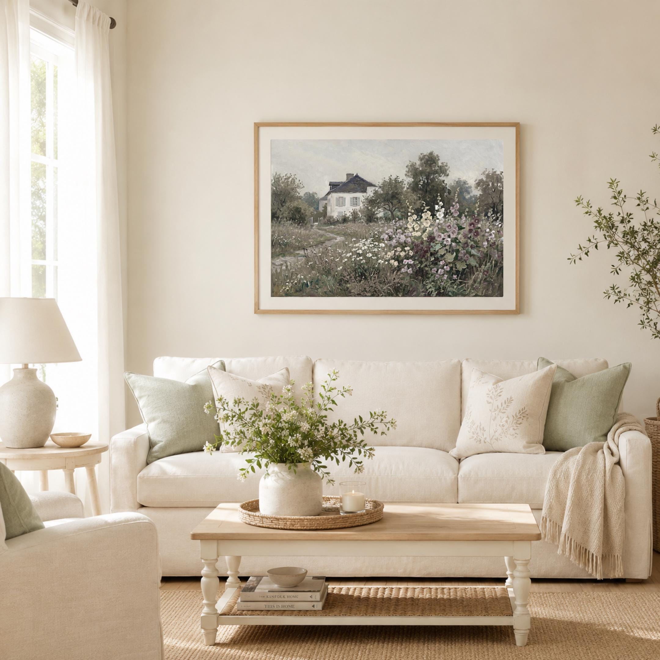 Vintage Cottage Garden Wall Art, Romantic Floral Landscape, French Country Decor Digital Download — image 4