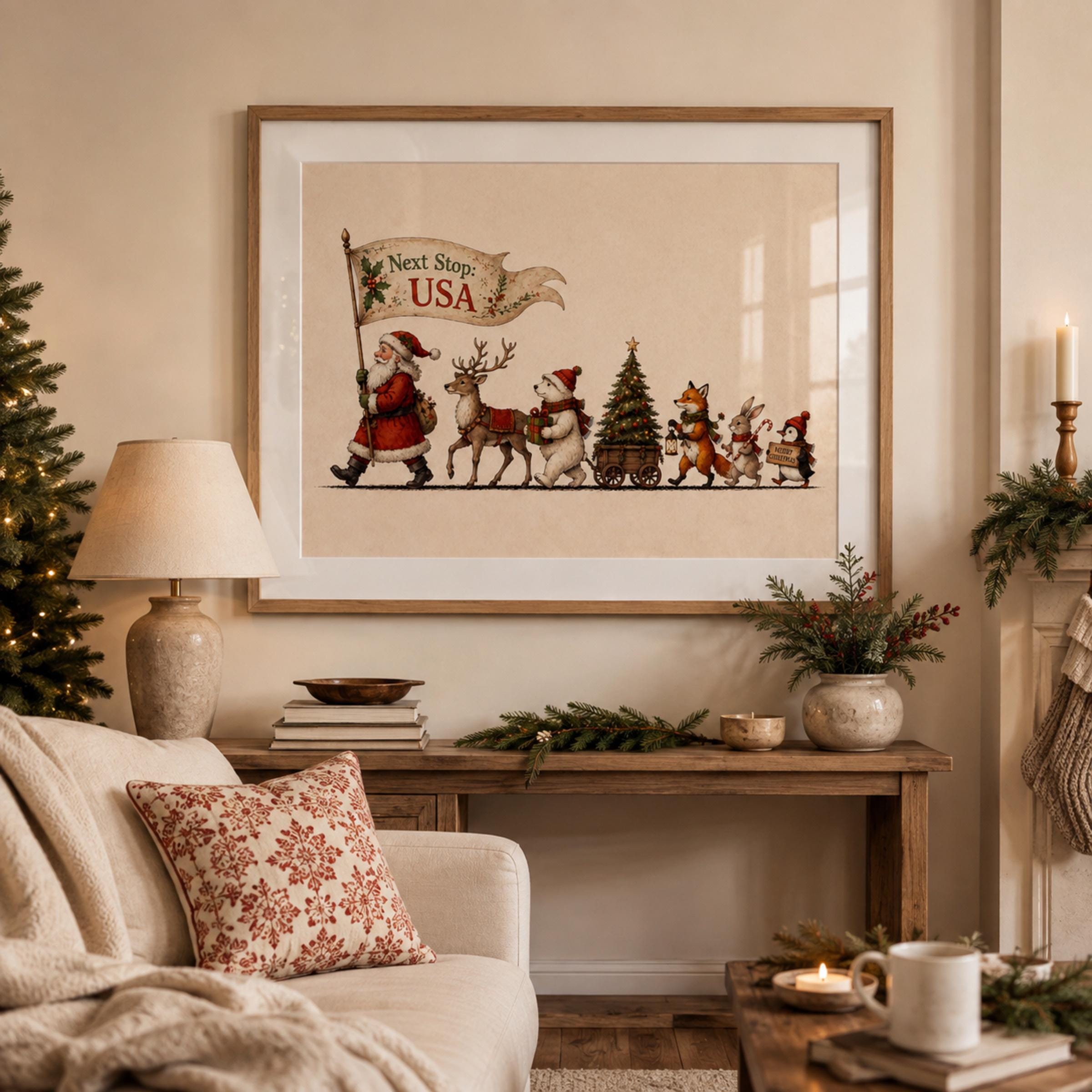 Christmas Parade Wall Art | Vintage Santa Reindeer Holiday Print | Printable Digital Download — image 4