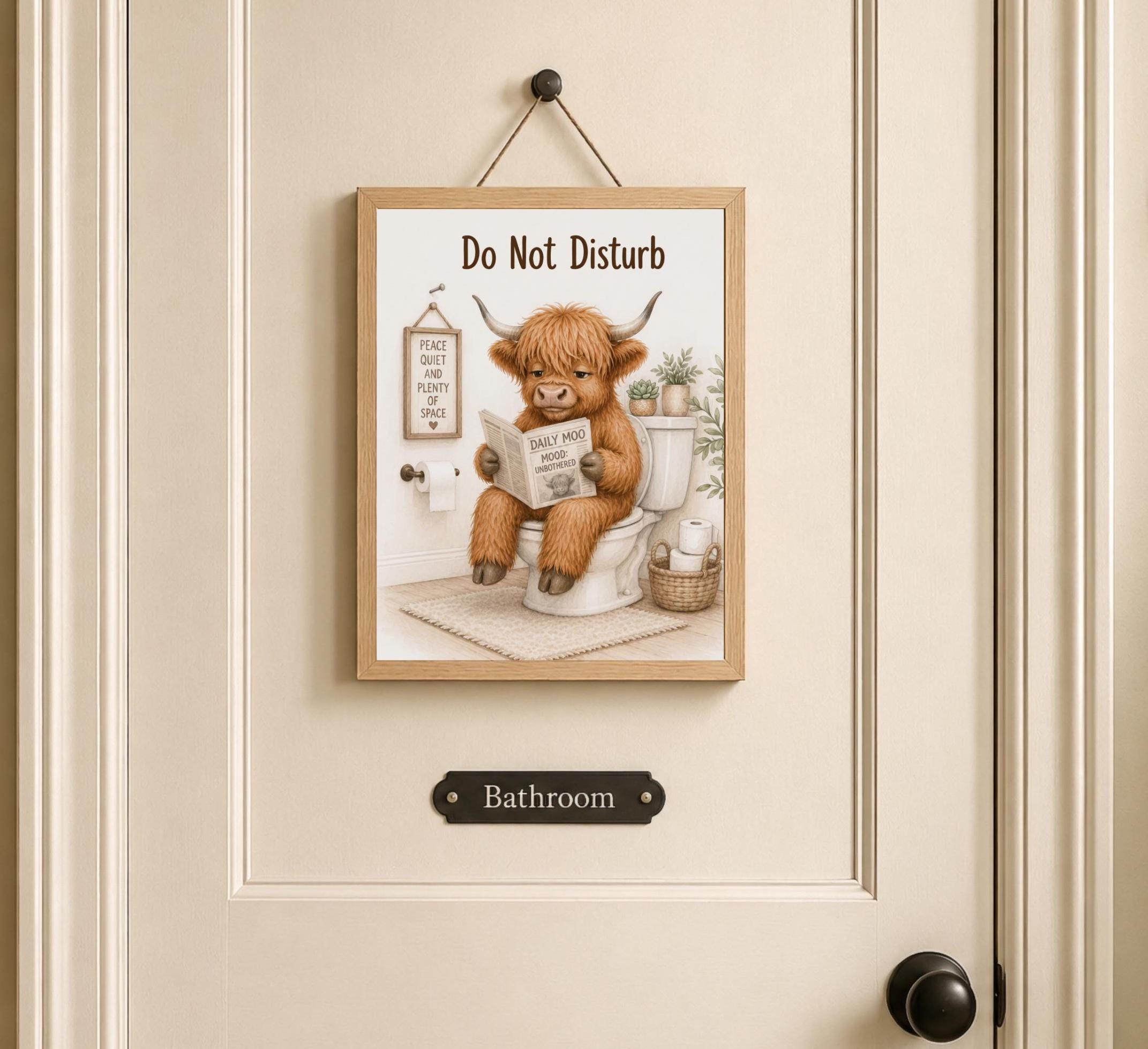 Highland Cow Boy Bathroom Prints Set of 4, Rustic Farmhouse Toilet Decor Digital Download — image 4
