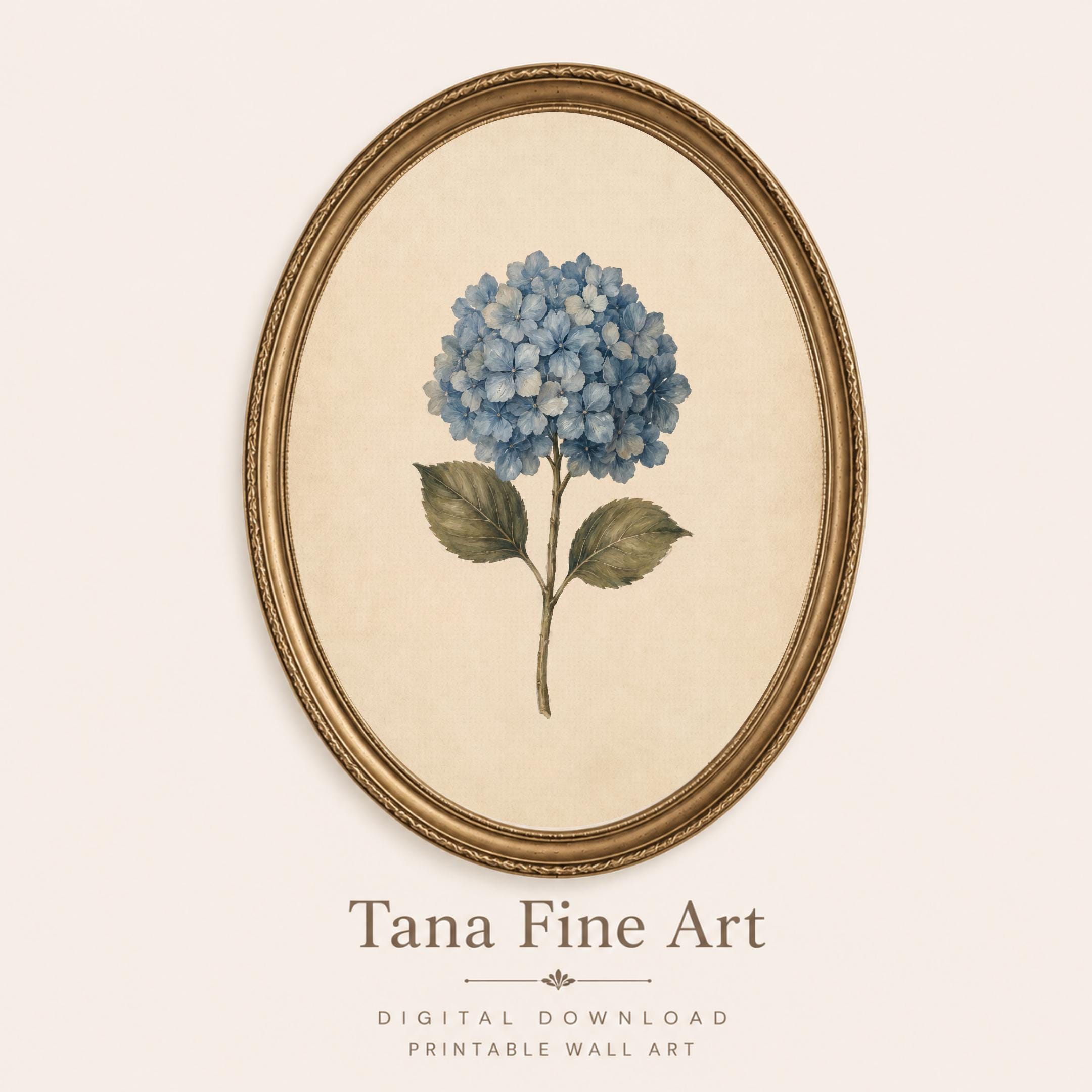 Blue Hydrangea Wall Art | Vintage Botanical Floral Print | Cottage Home Decor Printable Digital Download