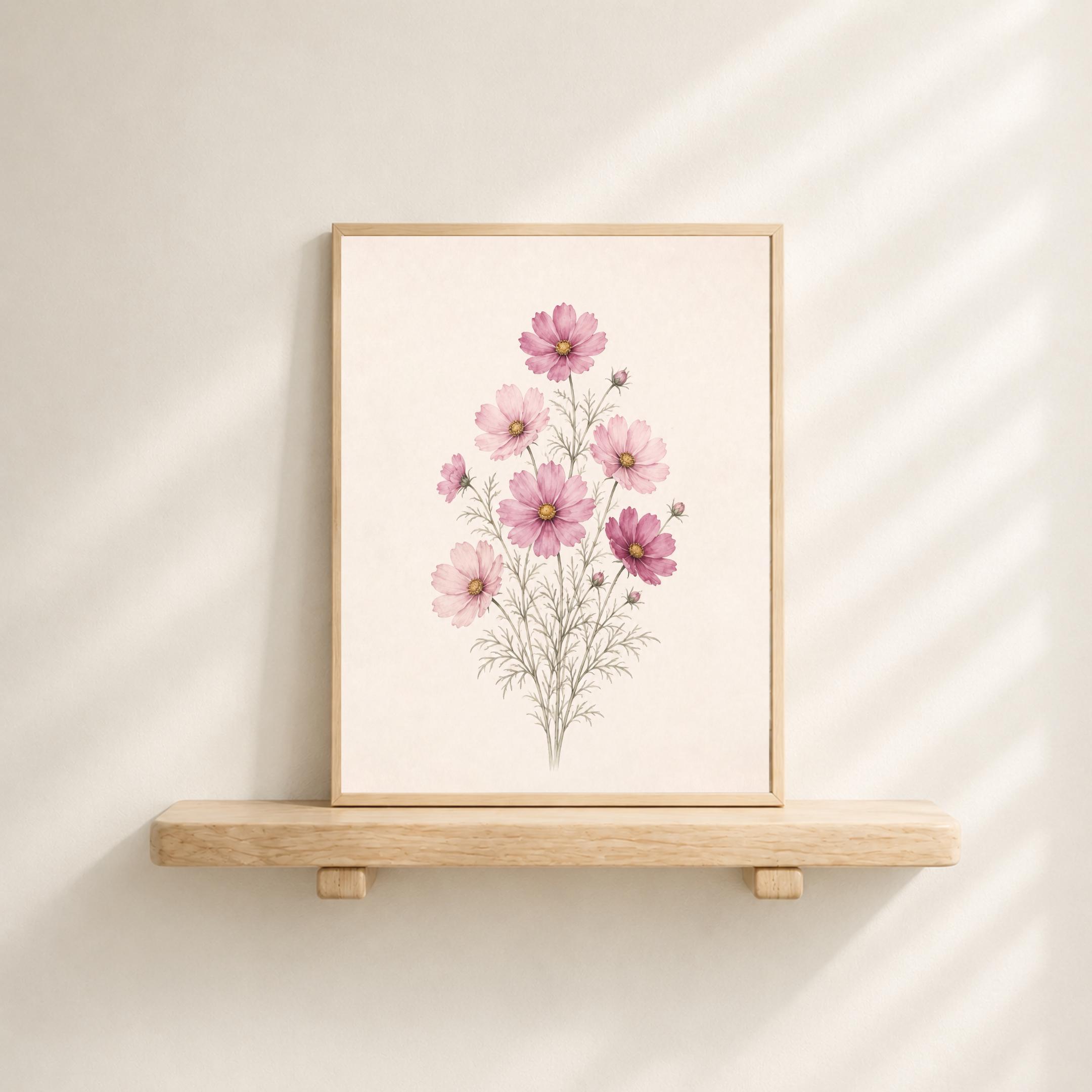 October Birth Flower Prints | Cosmos Printable Wall Art | Pink Botanical Decor Gift Digital Download — image 4
