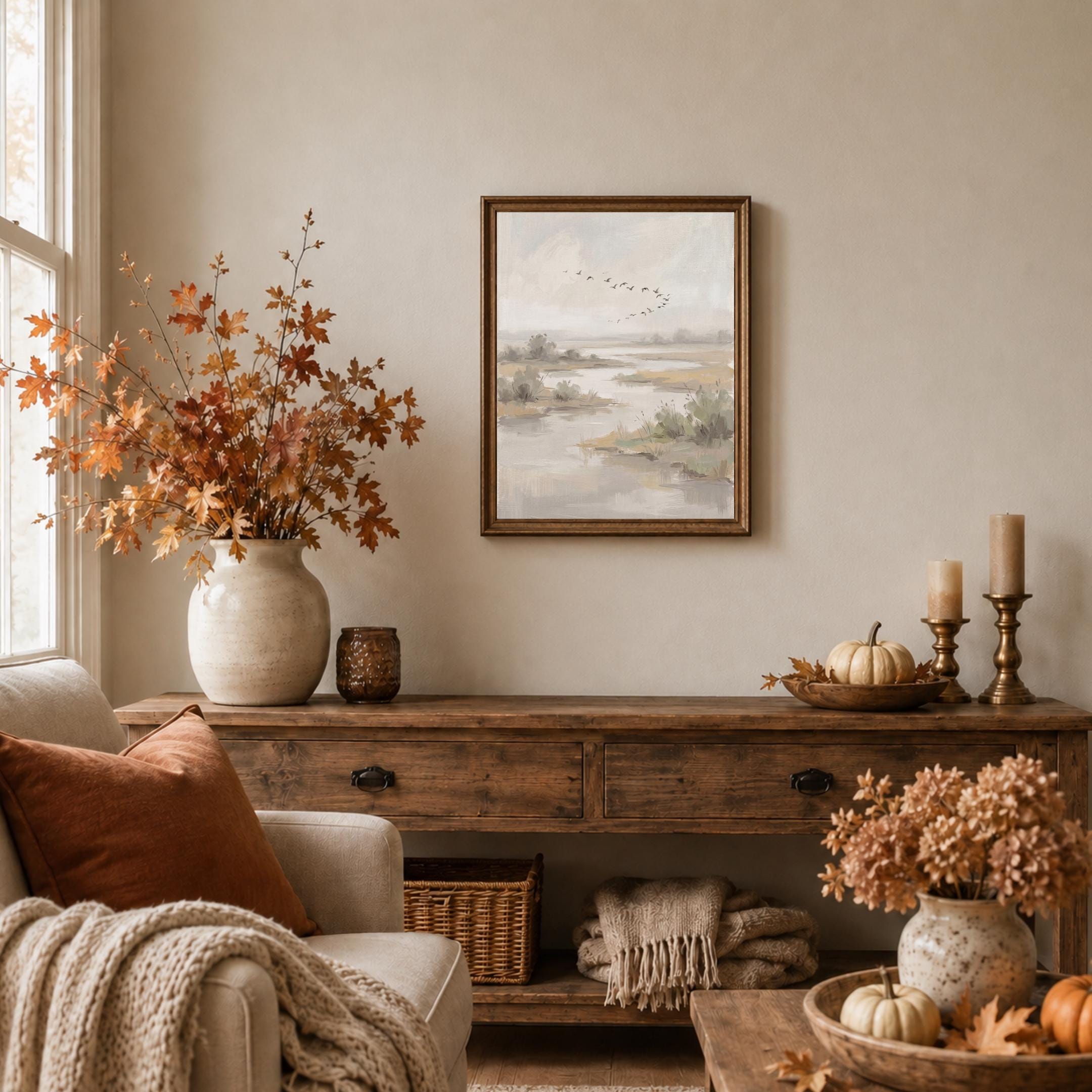 Countryside Lake Painting Printable | Flying Birds Marsh Landscape Print (Digital Download) — image 7