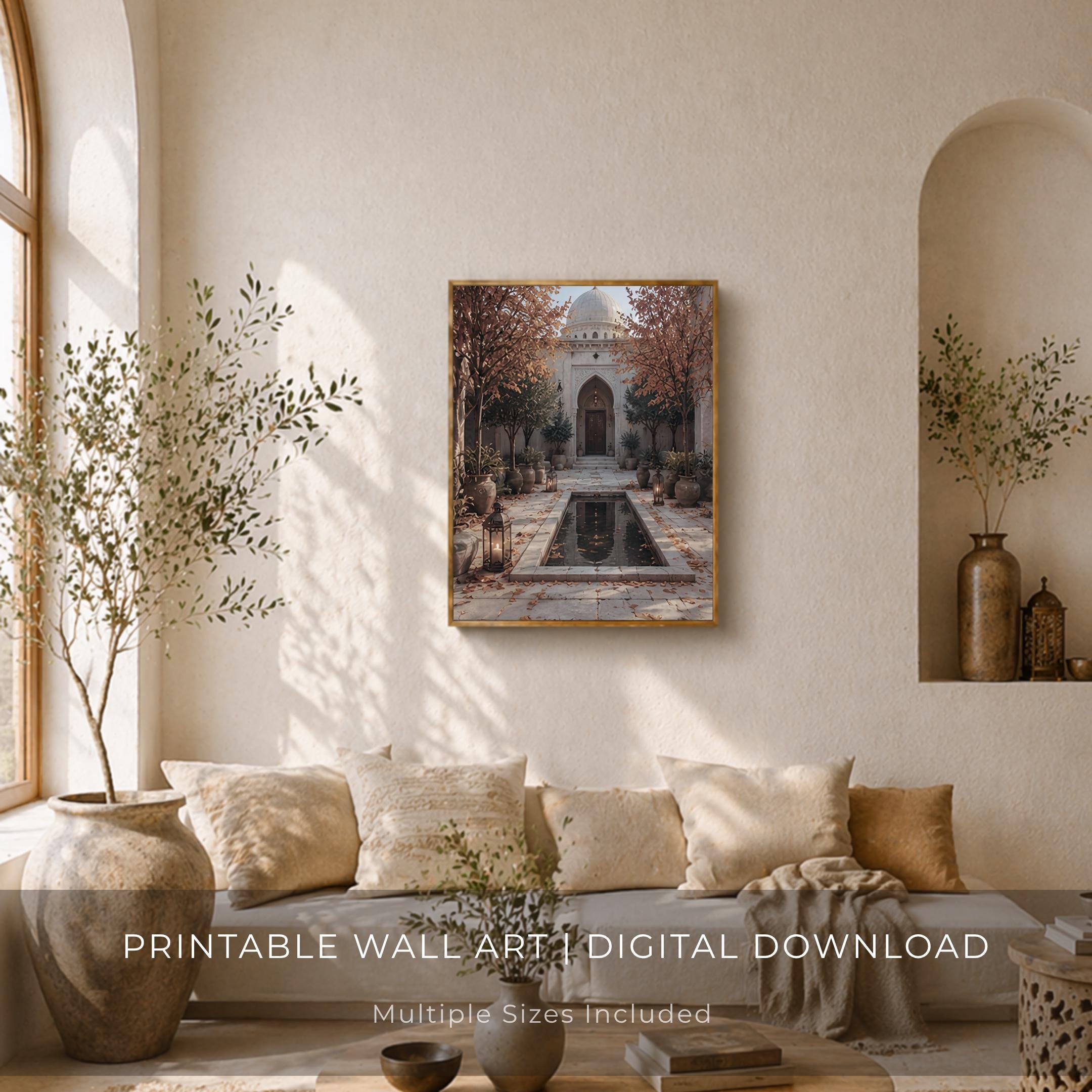 Islamic Courtyard Autumn Mosque Garden Print, Neutral Prayer Room Wall Art (Digital Download) — image 6