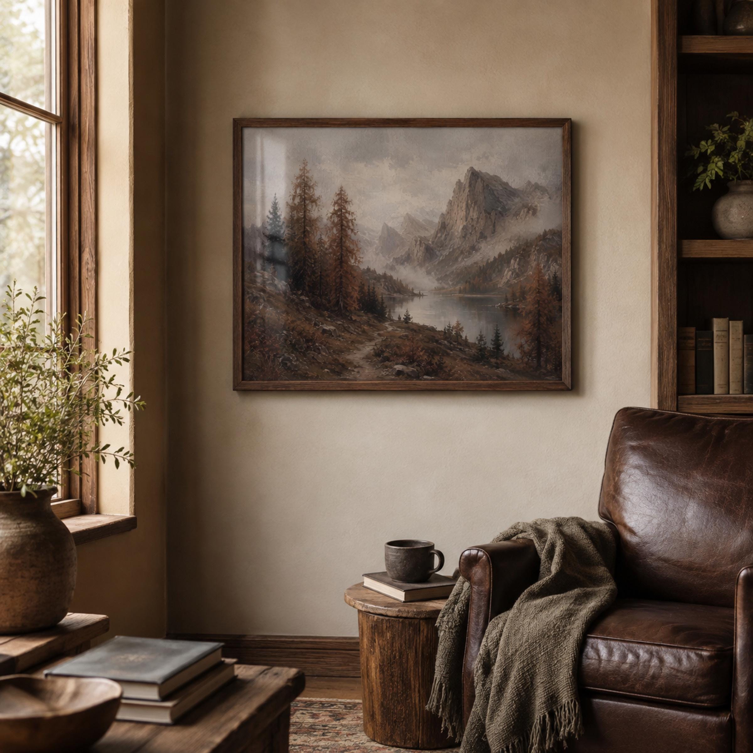 Mountain Lake Wall Art | Moody Alpine Landscape Print | Vintage Fall Nature Printable Digital Download — image 3