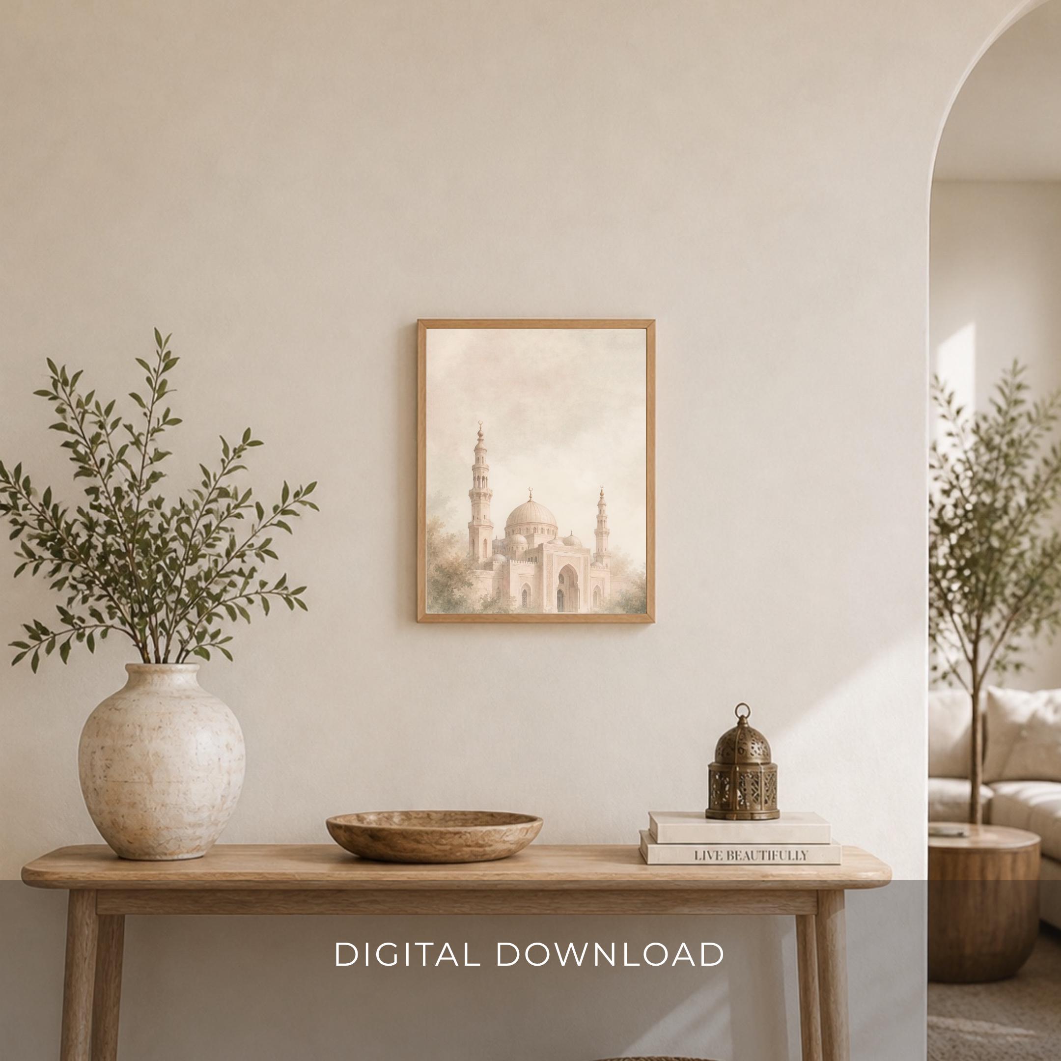 Beige Mosque among Gentle Foliage — image 8