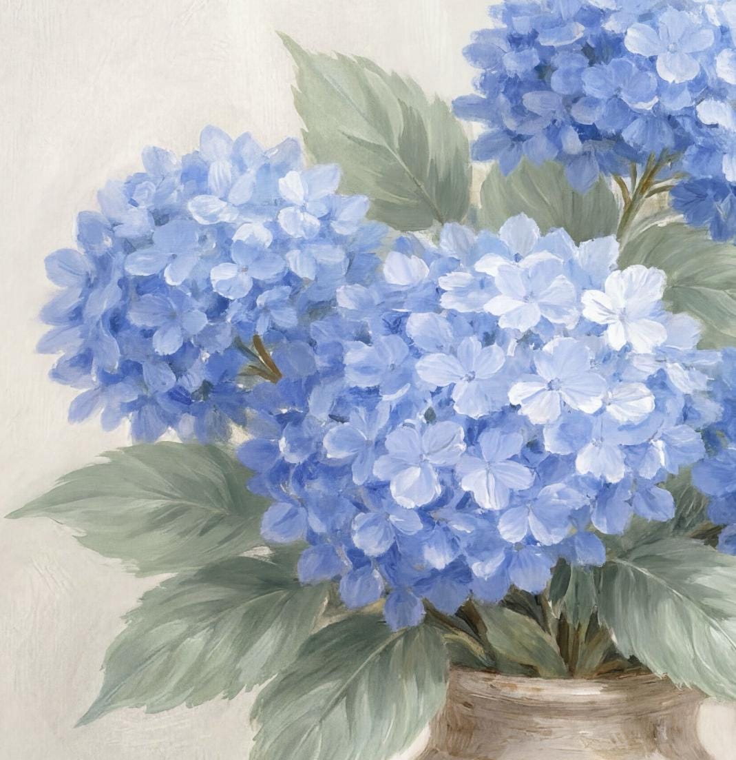 Neutral Blue Hydrangea BathRoom Wall Art | Floral Vase Art Printable (Digital Download) — image 6