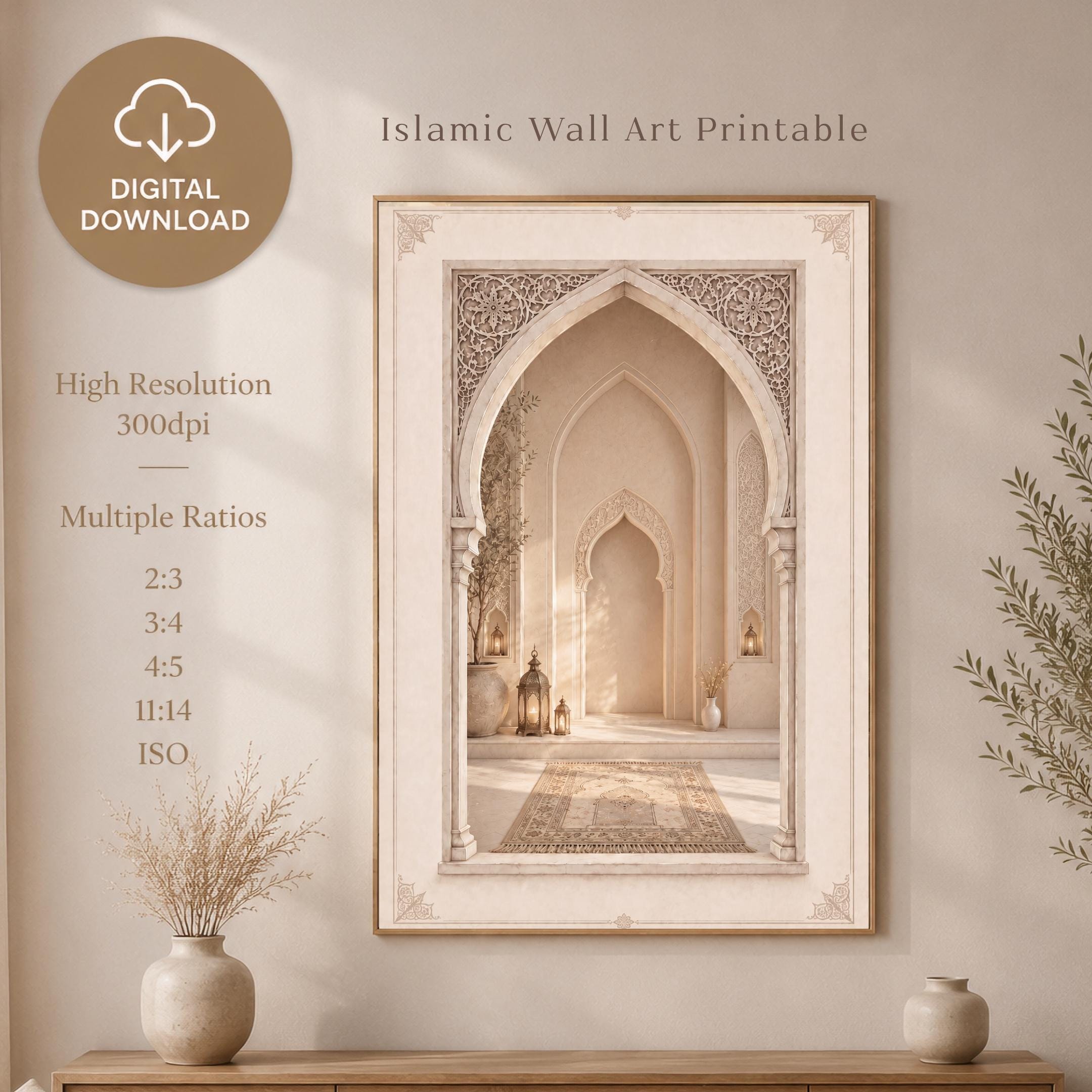 Quiet Prayer Interior — Islamic Arch Art