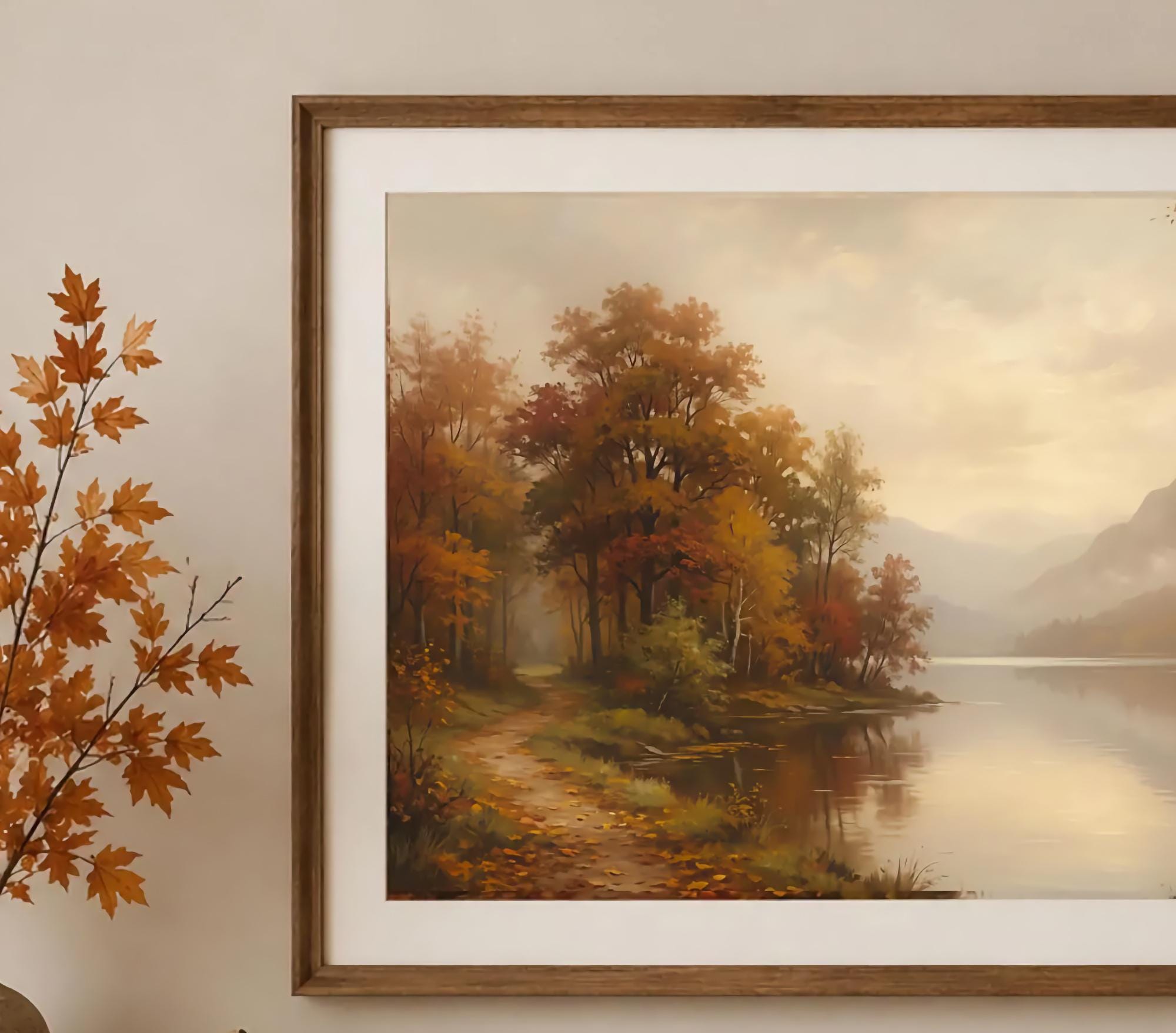 Autumn Lake Landscape Print, Moody Countryside Landscape, Rustic Fall Decor (Digital Download) — image 2