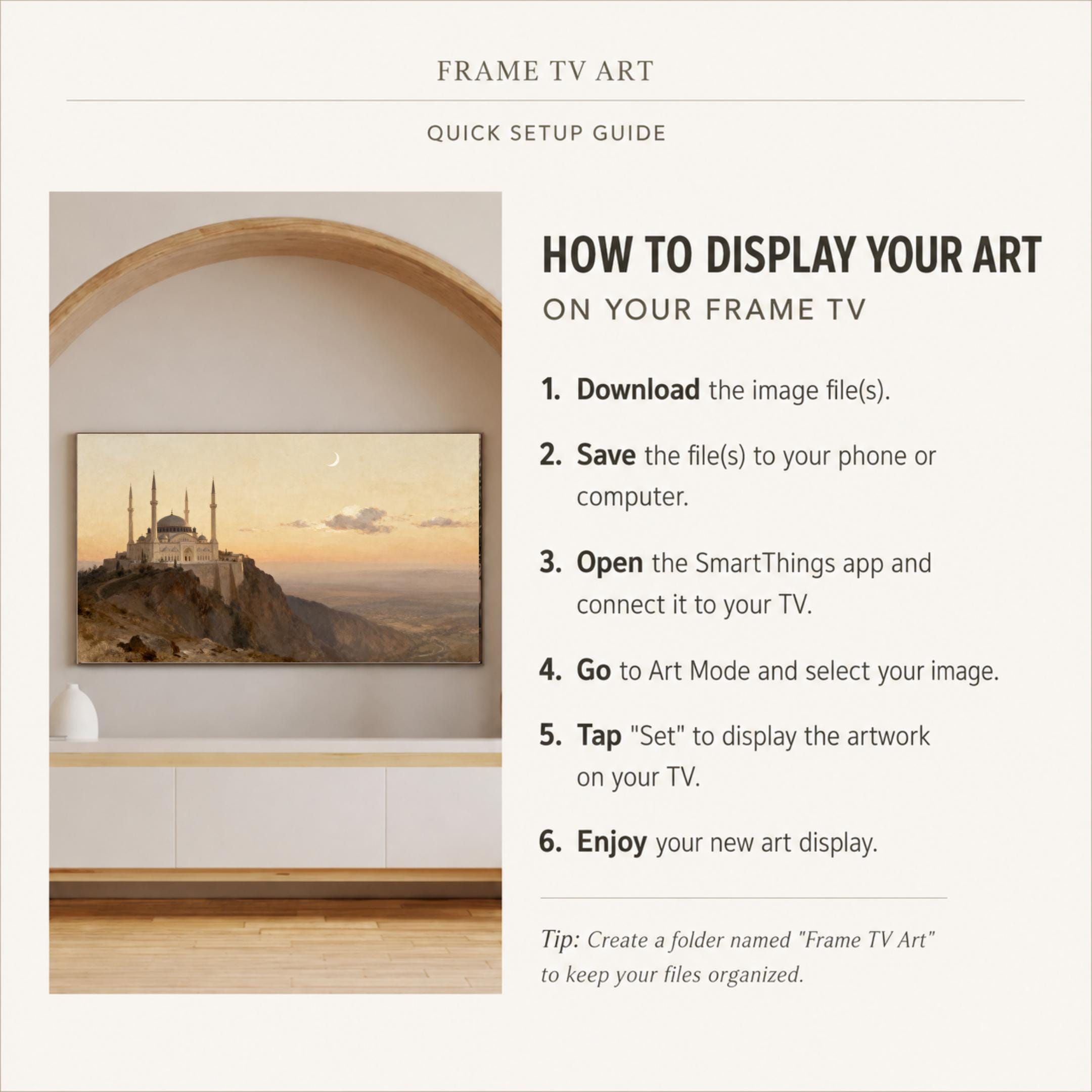 Clifftop Mosque Sunset Frame TV Art, Islamic 4K Crescent Landscape Screen Display Digital Download — image 6