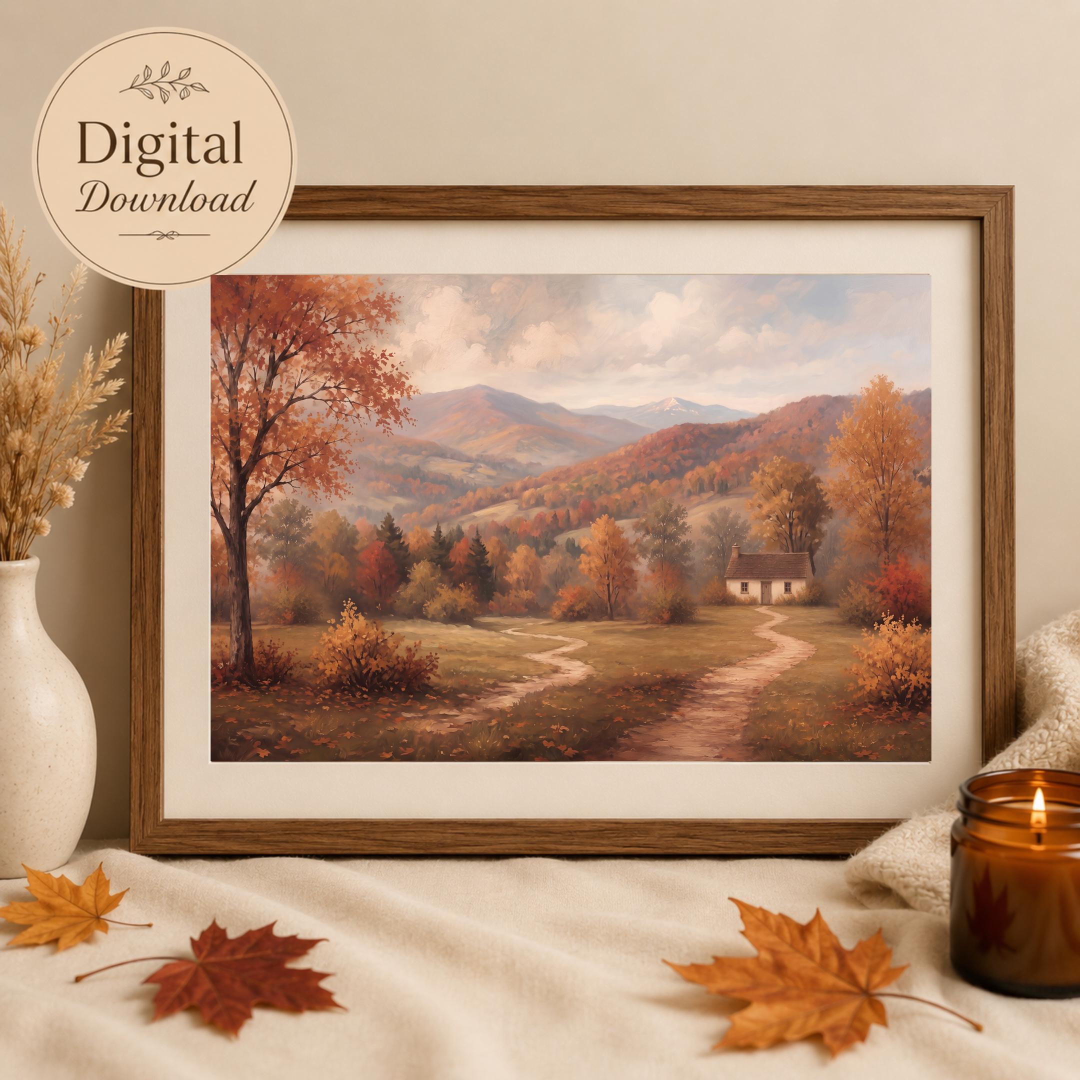 Autumn Cottage Landscape Wall Art | Fall Mountain Print | Vintage Farmhouse Digital Download — image 7