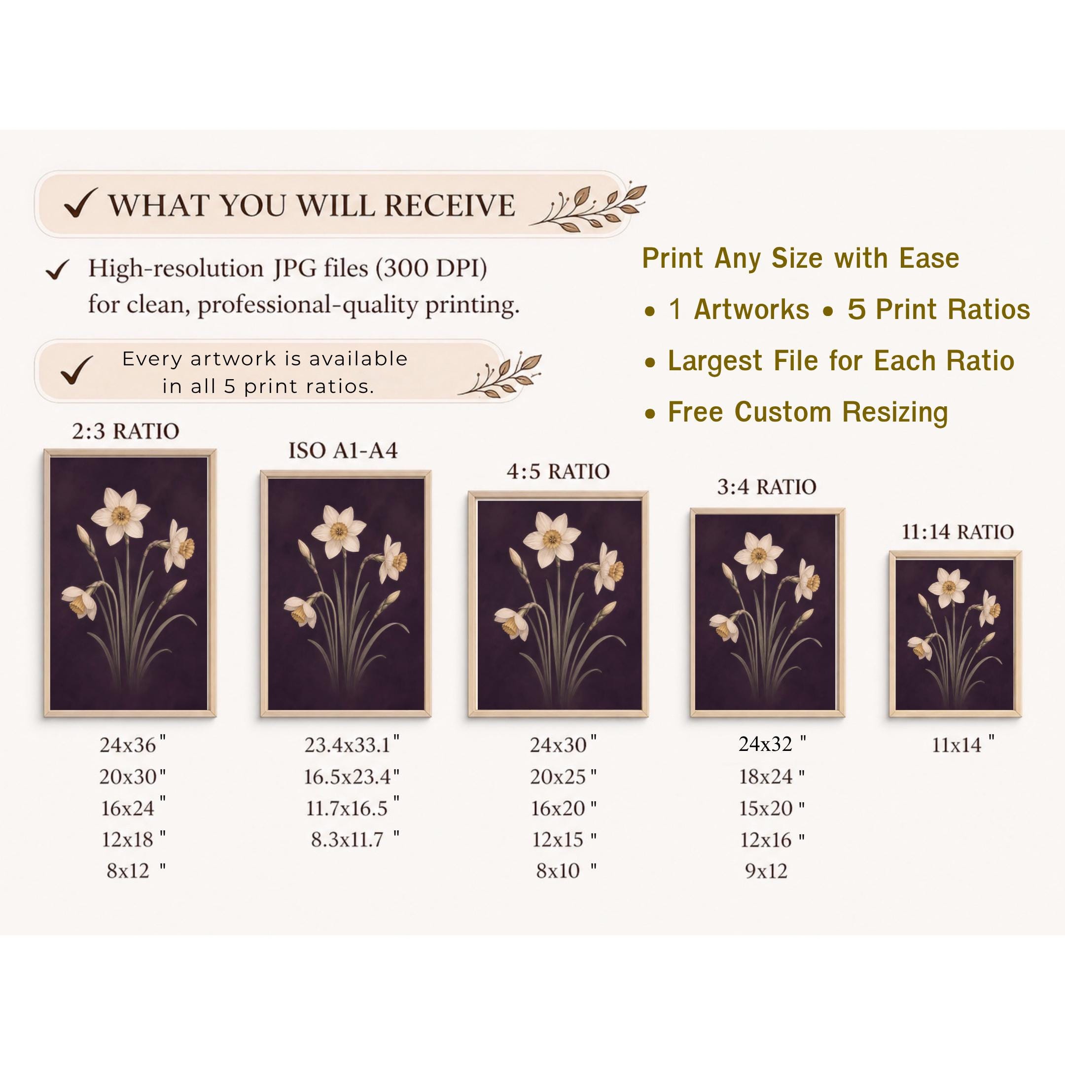 Moody December Birth Flower Print | Narcissus Wall Art | Dark Botanical Digital Download — image 9