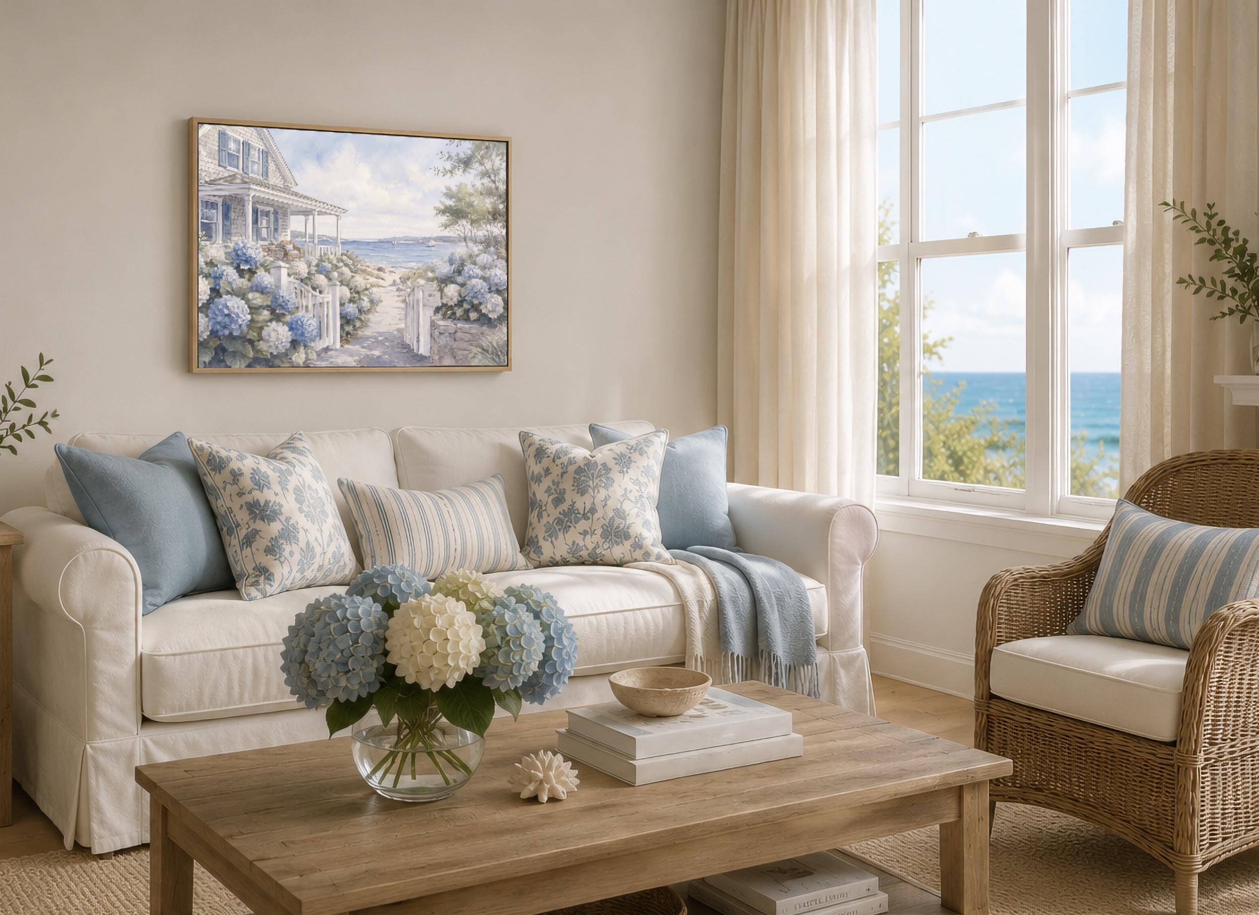 Coastal Beach House Wall Art, Hydrangea Cottage Print, Hamptons Style Seaside Decor (Digital Download) — image 3