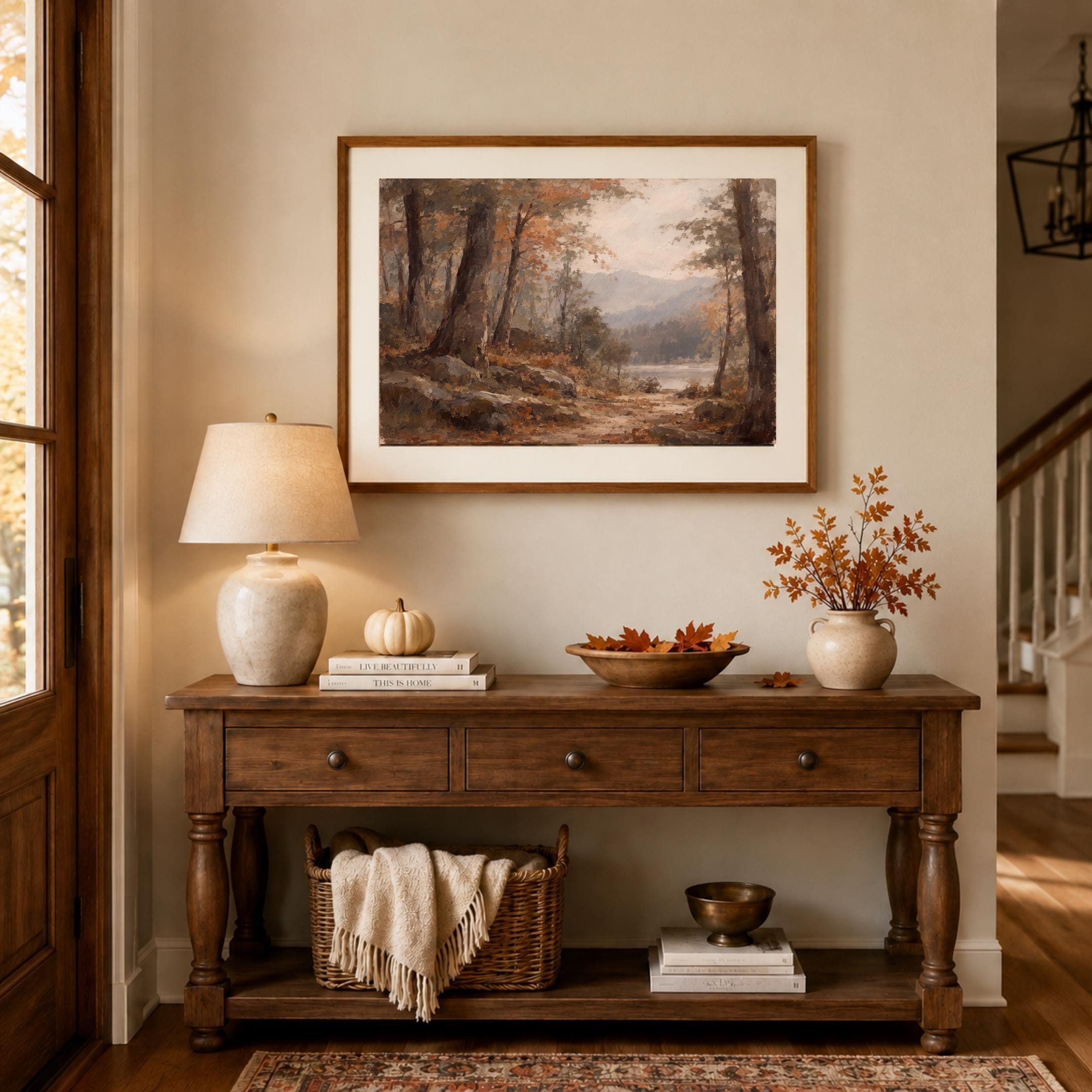Vintage Autumn Forest Printable Wall Art, Rustic Landscape, Cottagecore Fall Decor Digital Download — image 3